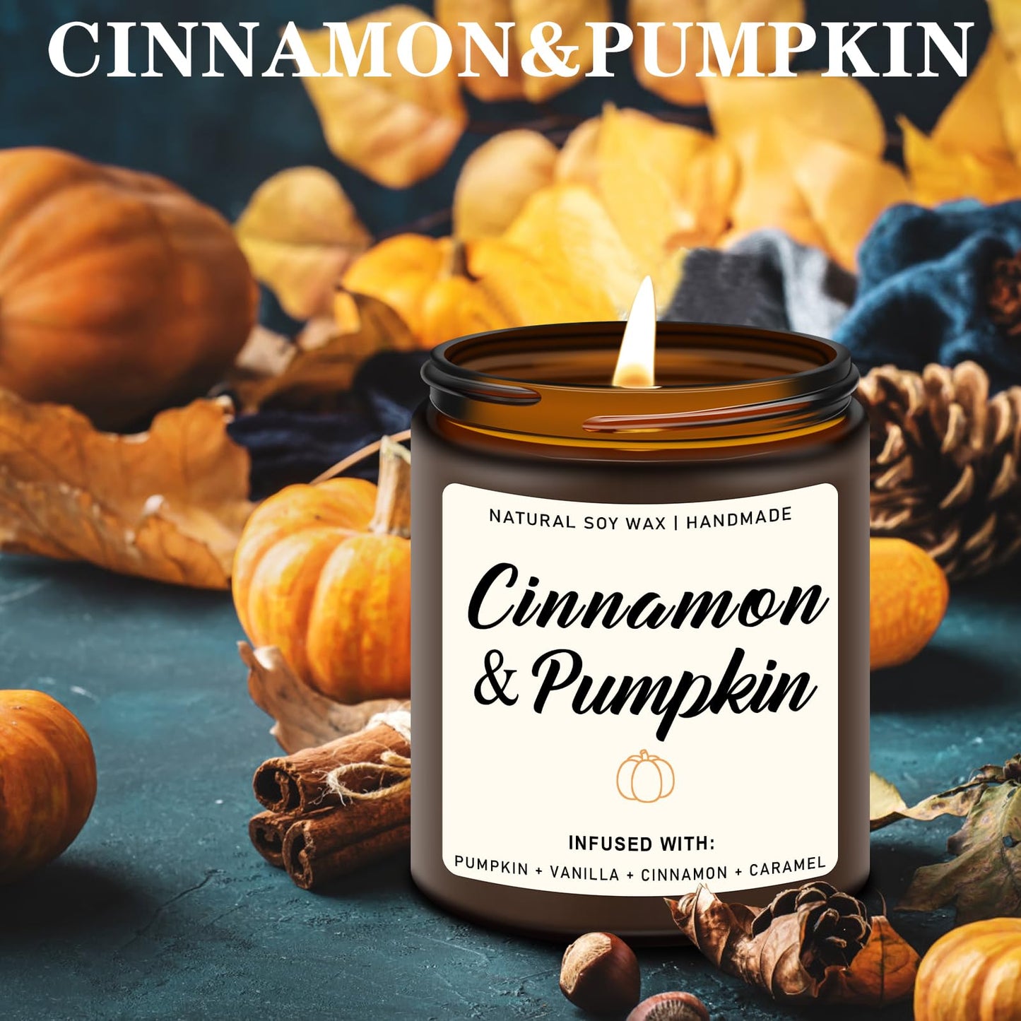 Homsolver Set of 4 Fall Scented Candles, Home Fall Decor, Candles Gifts for Women Men - Apple Pie/Autumn Wreath/Cozy Season/Cinnamon Pumpkin Scented for Autumn