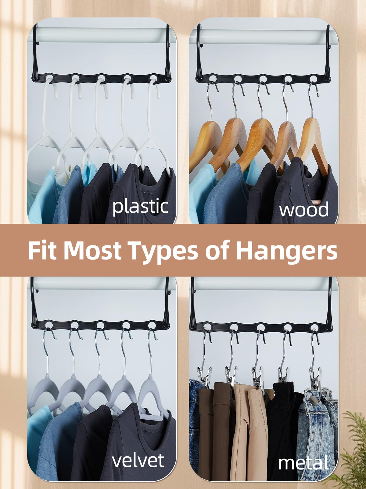 HOUSE DAY Black Magic Space Saving Hangers 10 Pack, Premium Smart Hanger Hooks, Sturdy Cascading Hangers with 5 Holes for Heavy Clothes, Closet Organizers and Storage, College Dorm Room Essentials