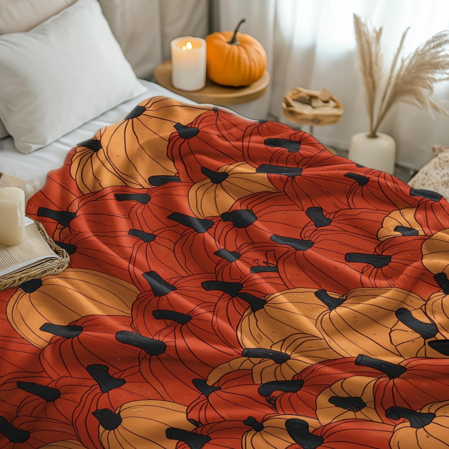 Horaldaily Fall Flannel Blanket Throw, Orange Pumpkin Cat Soft Fuzzy Plush Cozy Fleece Blankets for Couch Sofa Bed Lounging, Ideal Gifts for Kids Adults Wife Self, 50x60