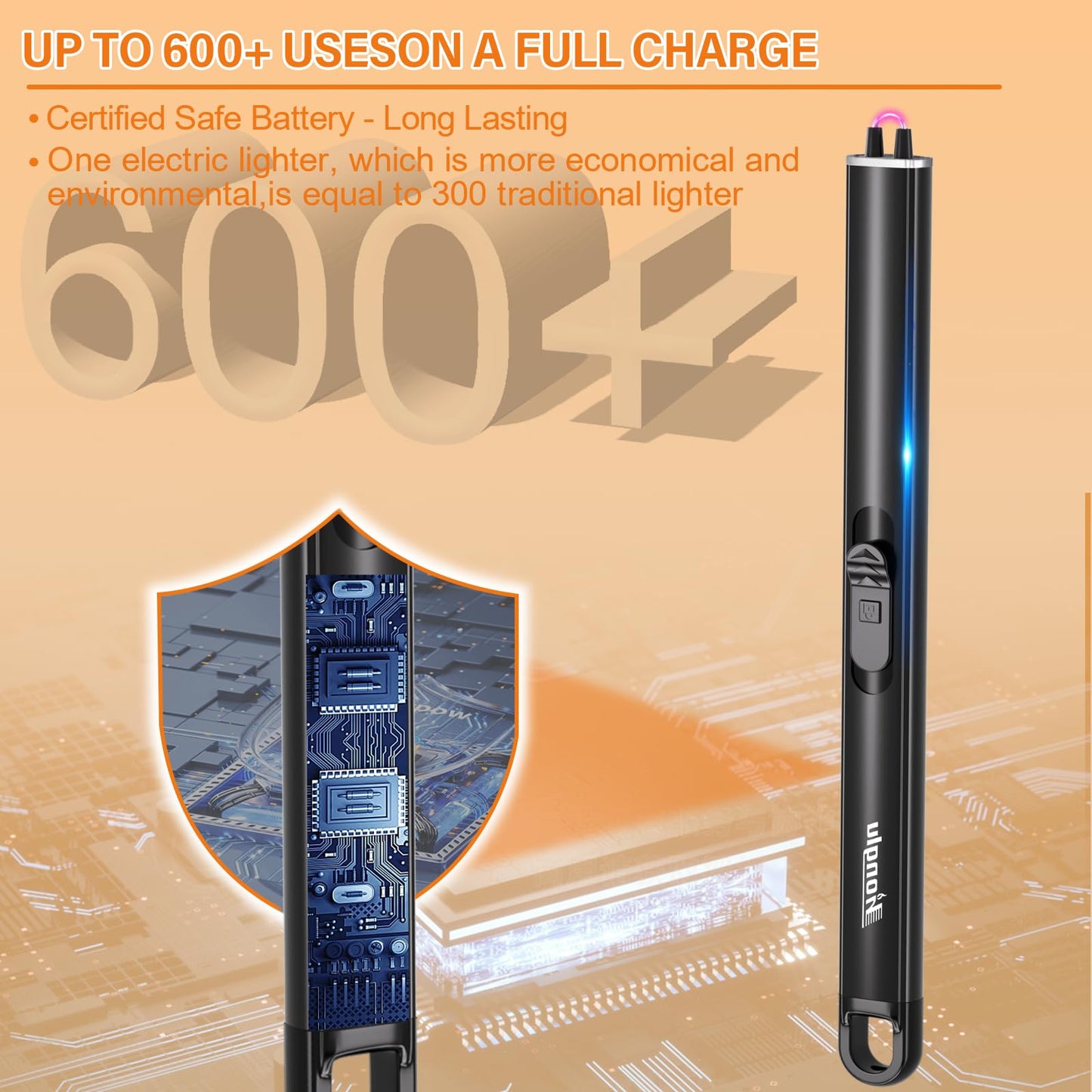 honglu Lighter Electric Lighter, Candle lighters, USB Plasma Long Arc Lighters Rechargeable Safety Lock for Cooking BBQs Fireworks No Butane Fuel - Black