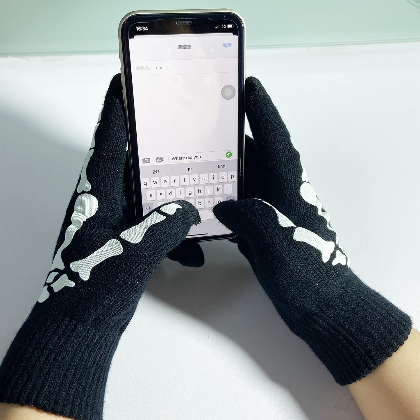 Glovion Skeleton Winter Gloves for Women & Men - Touch Screen Skull Full Finger Gloves for Halloween, Christmas Parties