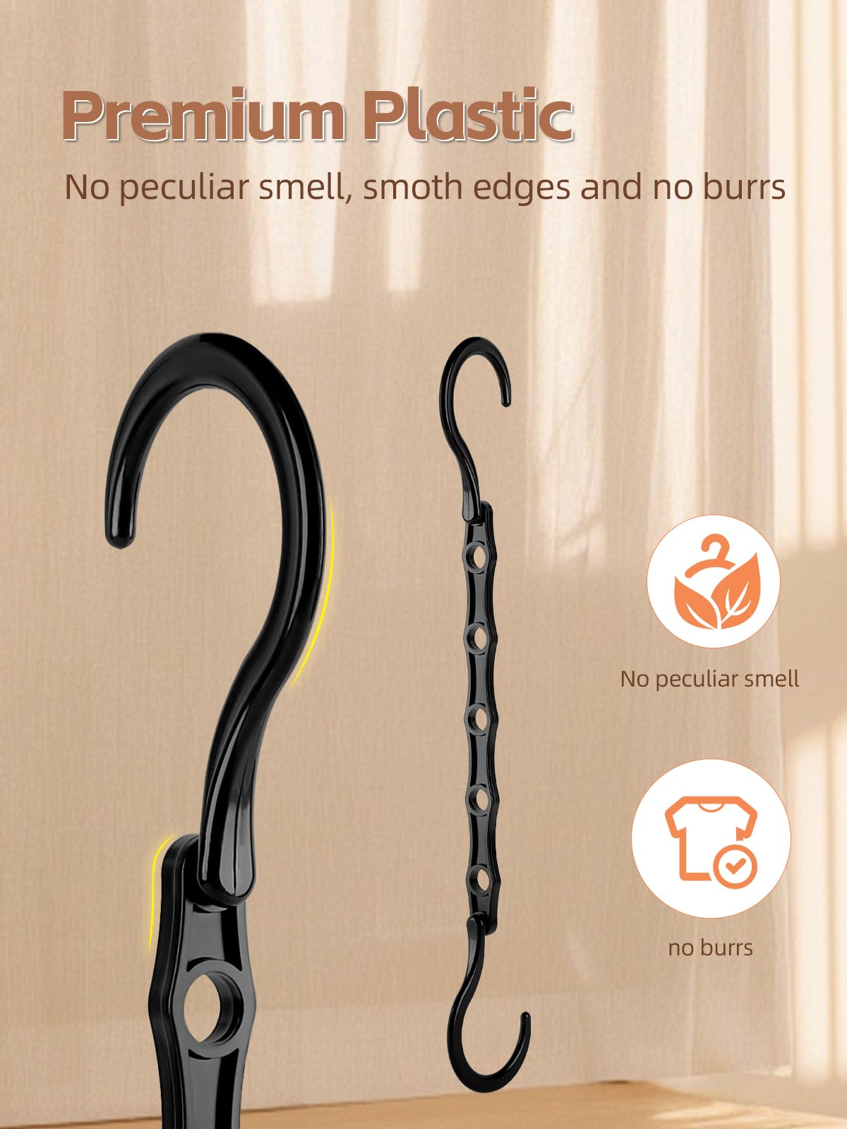 HOUSE DAY Black Magic Space Saving Hangers 10 Pack, Premium Smart Hanger Hooks, Sturdy Cascading Hangers with 5 Holes for Heavy Clothes, Closet Organizers and Storage, College Dorm Room Essentials