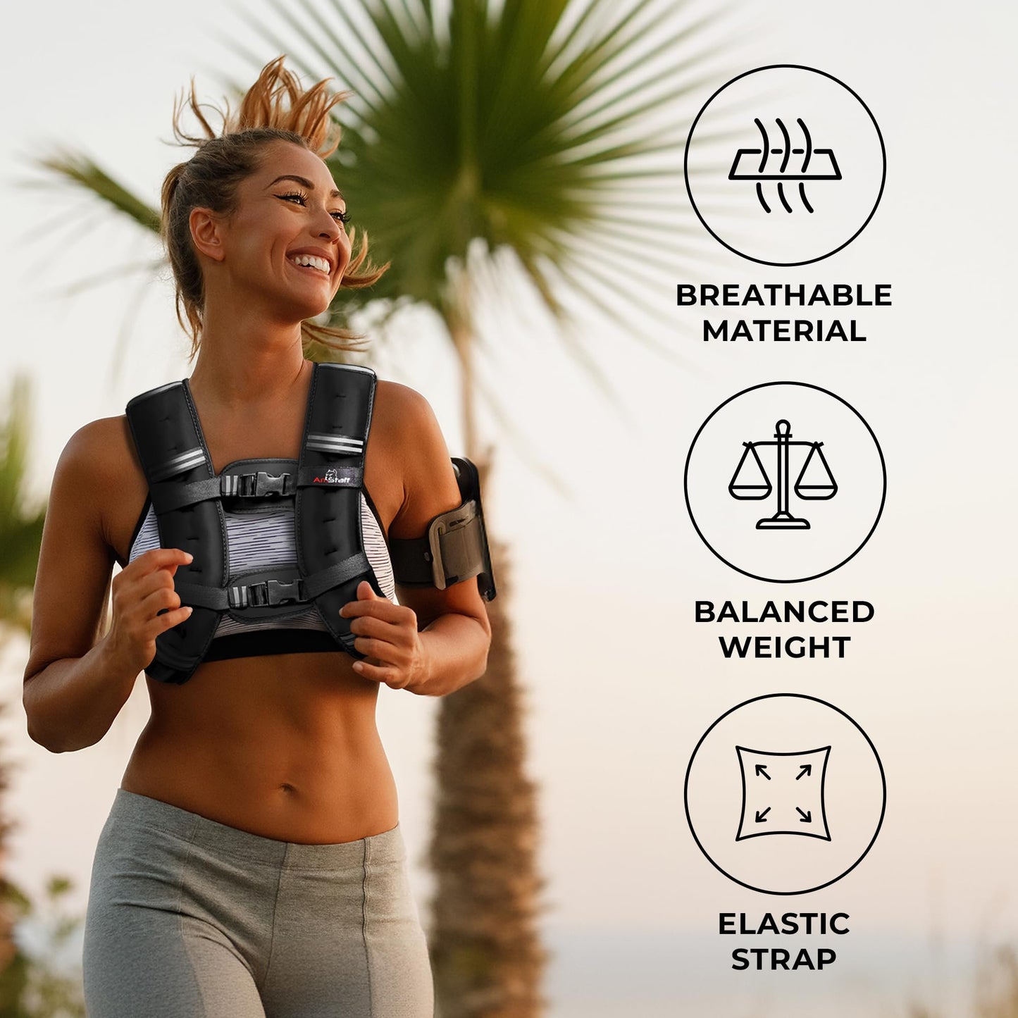 AmStaff Fitness Weighted Vest - Weight Vest for Running, Strength Training & Muscle Building, Features Reflective Stripe for Safe Outdoor Workouts (12lbs, Black)