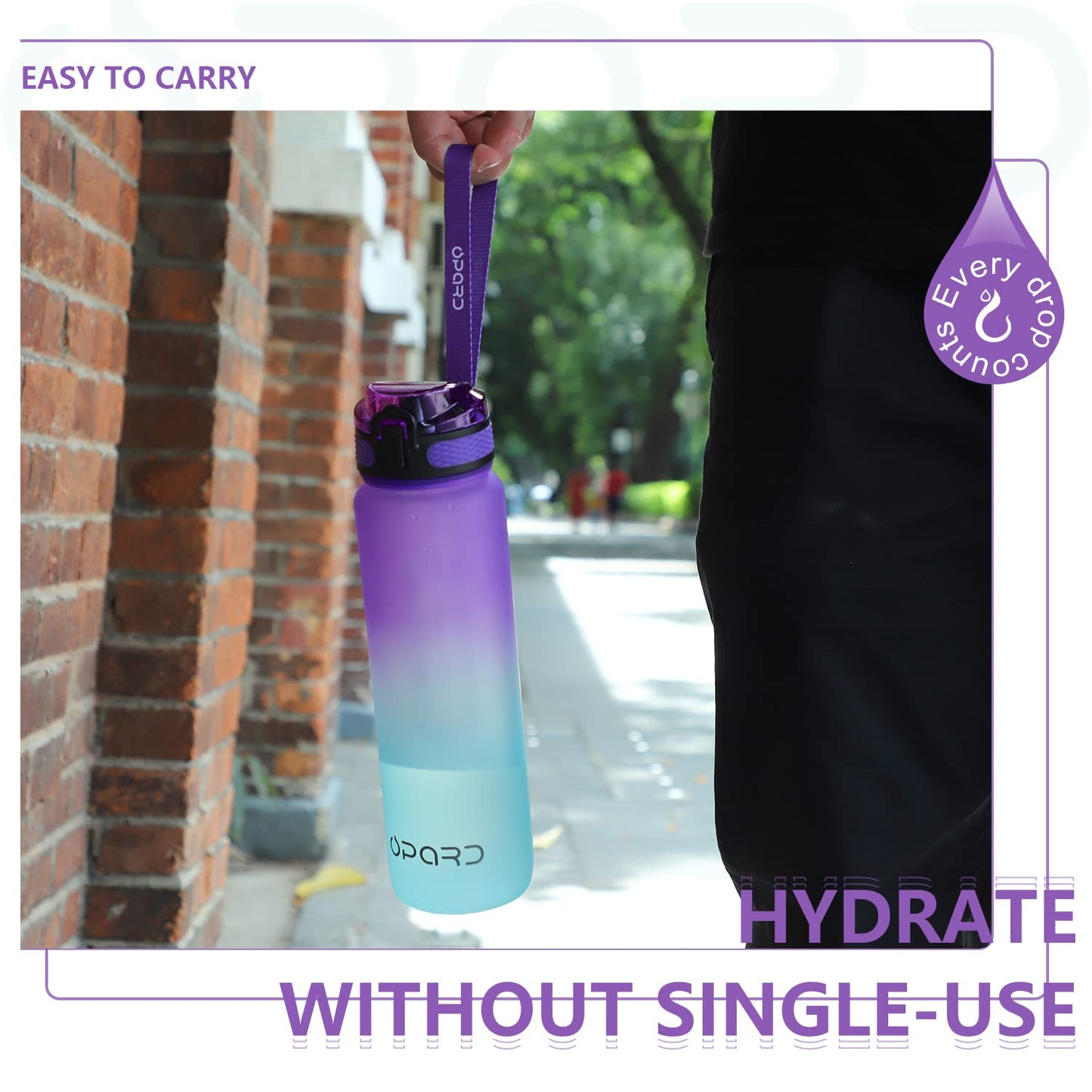 Opard 32oz Sports Water Bottle with Motivational Time Marker to Drink, Reusable BPA Free Tritan with Filter for Gym and Outdoor