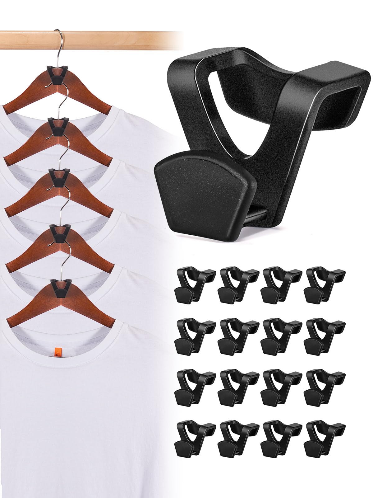 HOUSE DAY Space Saving Hanger Hooks 60 Pack, Black Clothes Hanger Connector Hooks, Heavy Duty Hanger Hooks Space Saver, Premium College Dorm Room Essentials, Good Closet Organizers and Storage