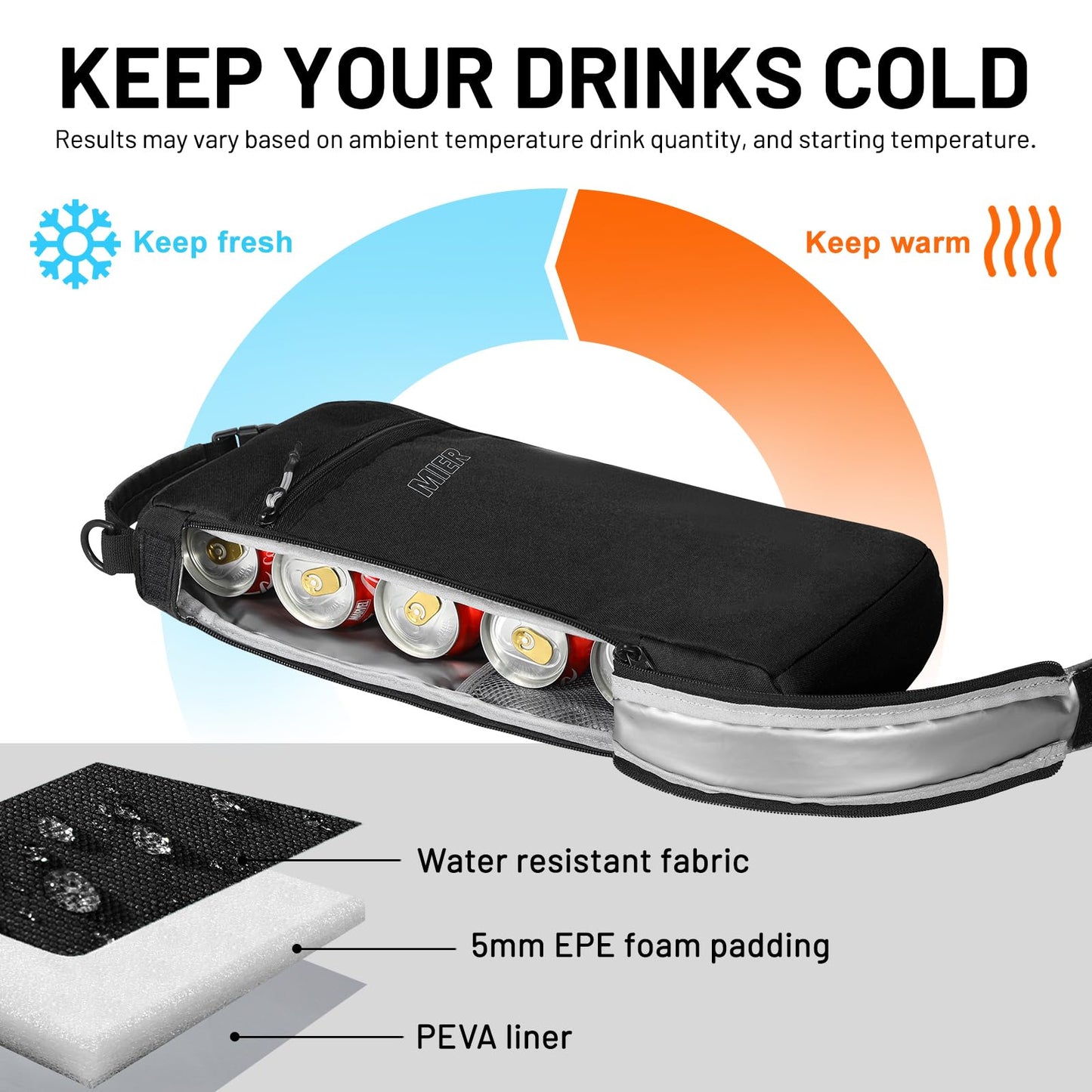 MIER Golf Cooler Bag Insulated Soft Cooler Bag Golf Accessories for Men 9 Cans Portable Beer Cooler Sleeve for Picnic Beach Outdoor Activities, Black