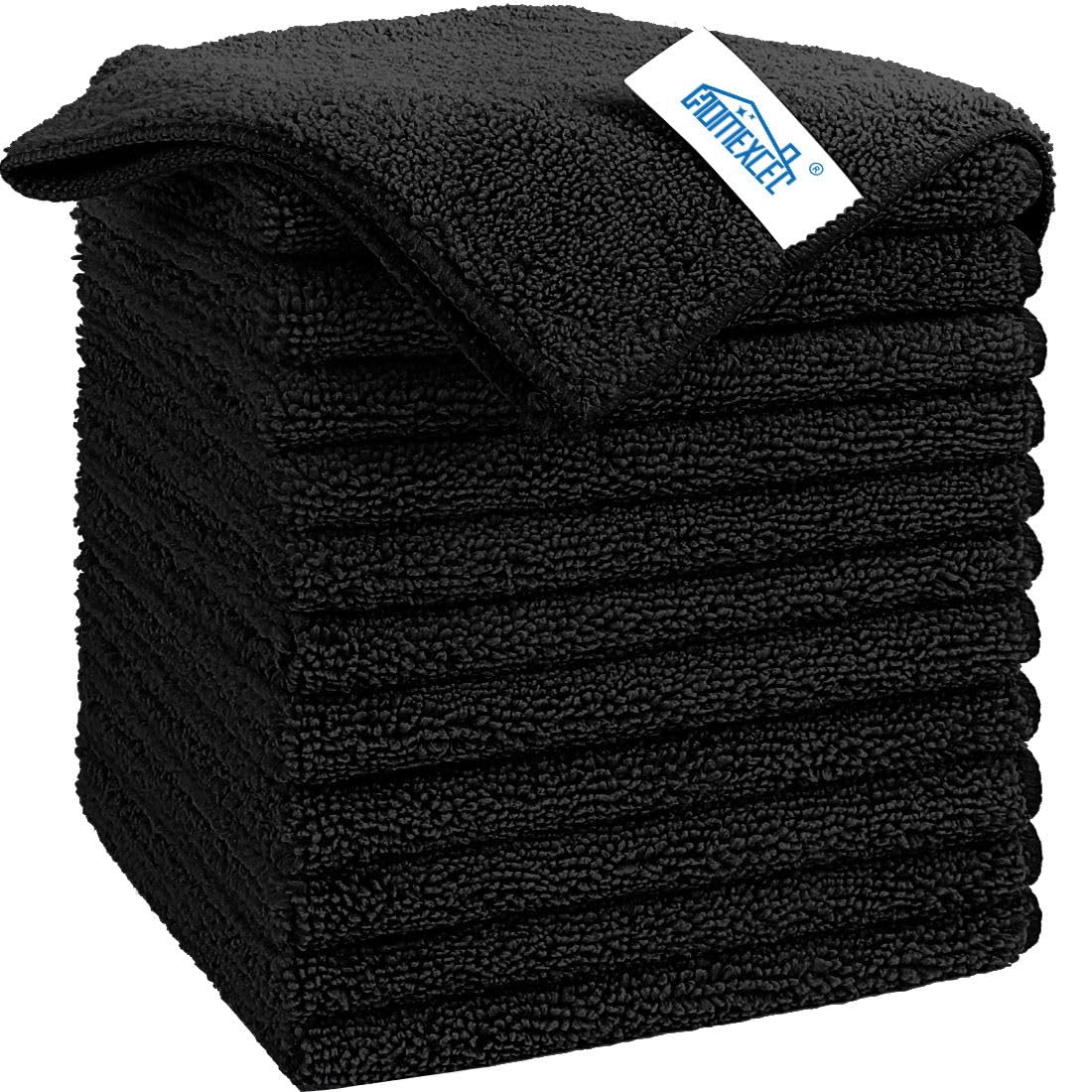 HOMEXCEL Black Microfiber Cleaning Cloth, 12 Pack Premium Microfiber Towels for Cars, Lint Free, Scratch-Free, Highly Absorbent, Reusable Cleaning Rags for Car, Household, Kitchen, Window, 11.5"X11.5"