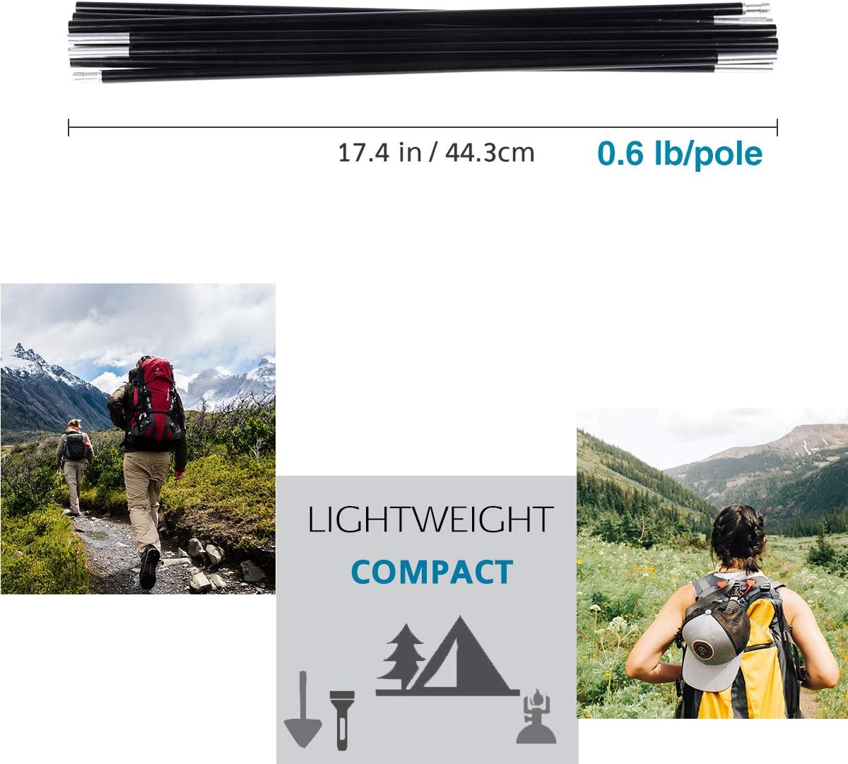 BRILLIANCE4U Tent Pole Replacement 14ft 7in/8.5mm, Lightweight Aluminum Alloy, 7001 Series, 1 Pole Pack