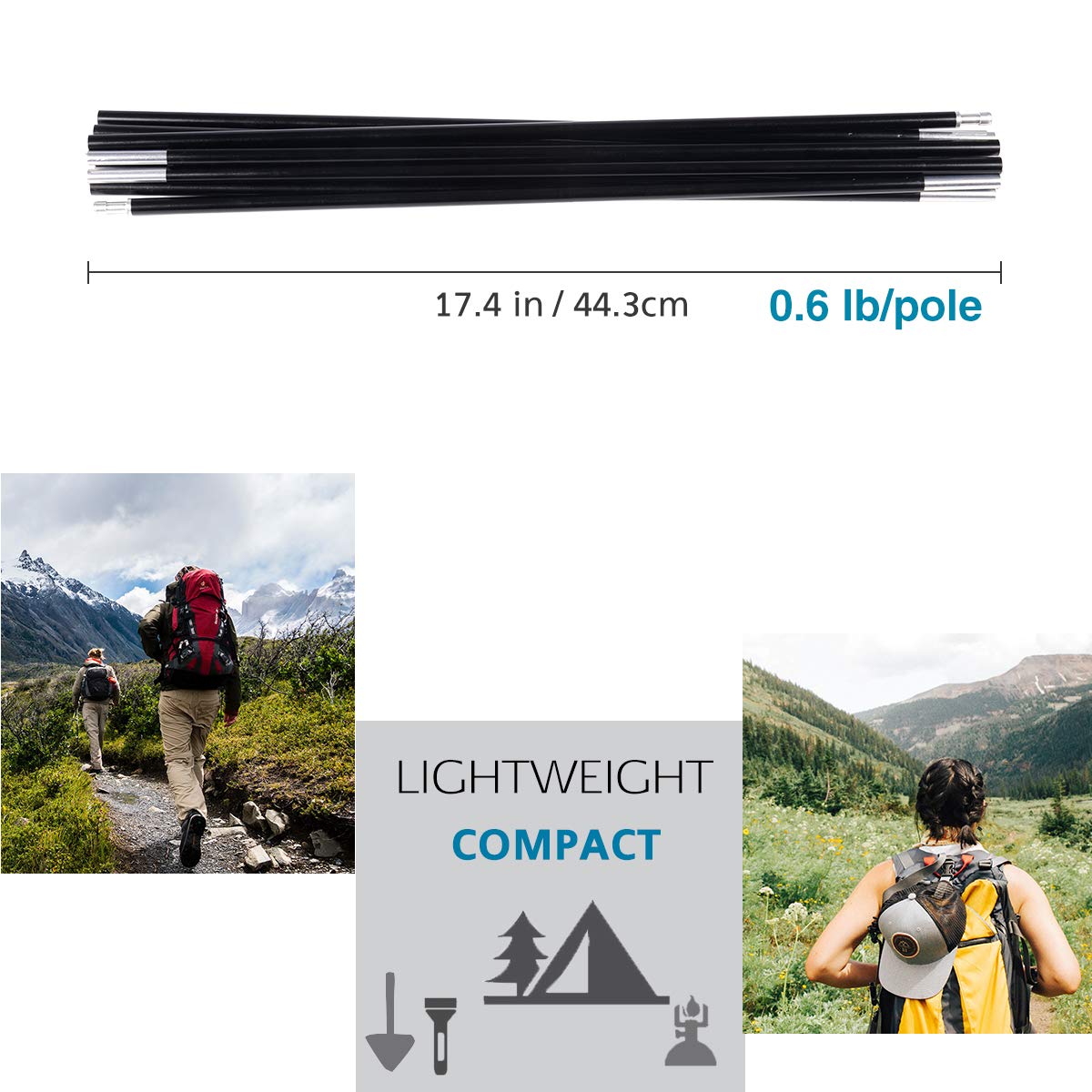 BRILLIANCE4U Tent Pole Replacement 14ft 7in/8.5mm, Lightweight Aluminum Alloy, 7001 Series, 1 Pole Pack