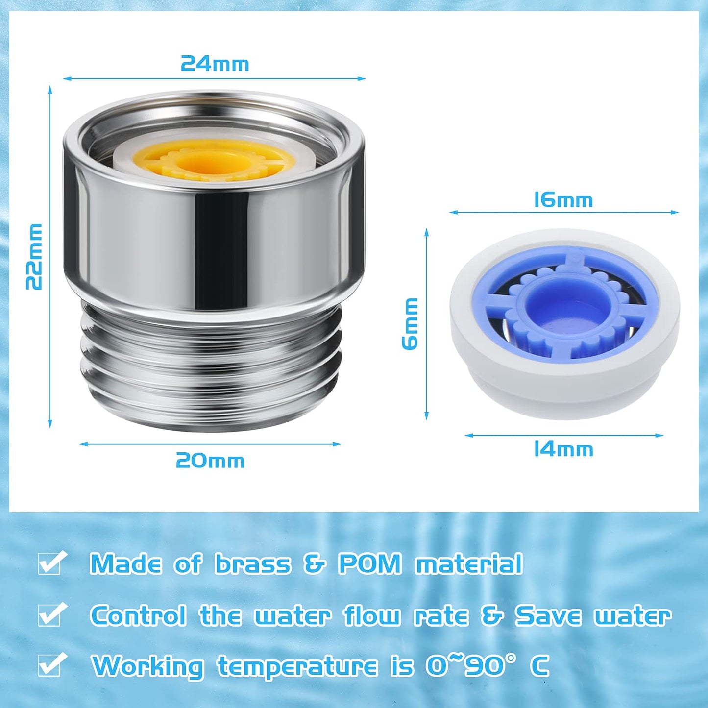 Honoson 7 Pcs Shower Flow Reducer Limiter Set 1/2 Inch Restrictor Control Valve for Fixed Handheld and Shower Head 1.2/1.5/1.8/2/ 2.2/2.5 Gpm