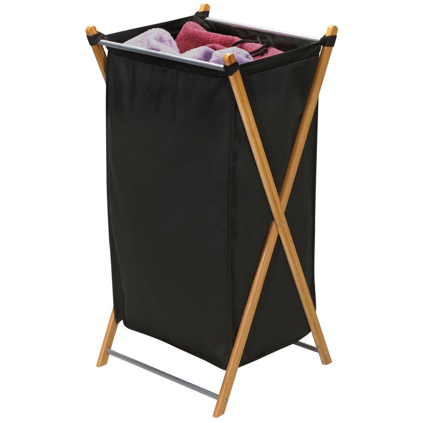 Household Essentials X-Frame Bamboo Laundry, Collapsible Wood Frame with Washable Poly-Cotton Bags