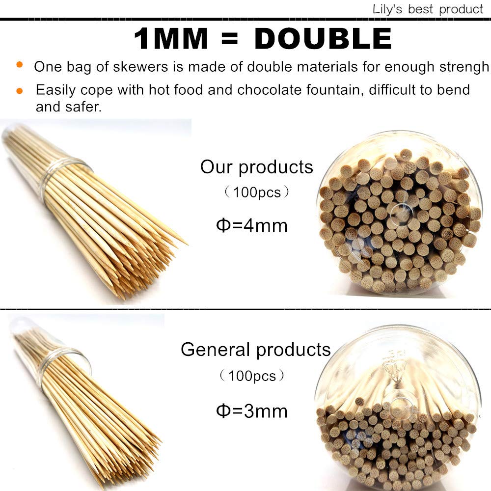 HOPELF 6" Natural Bamboo Skewers for BBQ,Appetiser,Fruit,Cocktail,Kabob,Chocolate Fountain,Grilling,Barbecue,Kitchen,Crafting and Party. Φ=4mm, More Size Choices 8"/10"/12"/14"/16"/30"(100 PCS)