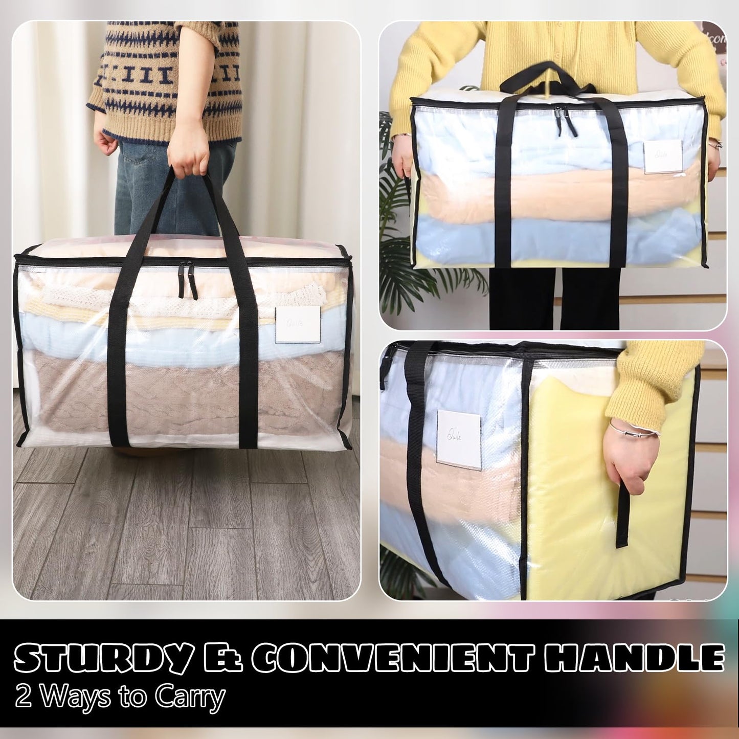 Dntorx 4 Pack Large Clothes Storage Bags with Lids Clear Moving Bags Heavy Duty Moving Totes Packing Bags with Zips for Moving Clothes Bedding Duvet Toys Christmas Storage Containers