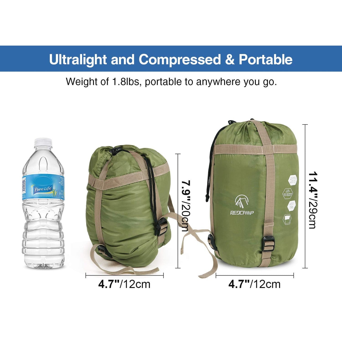 REDCAMP Ultra Lightweight Sleeping Bag for Backpacking, Comfort for Adults Warm Weather, with Compression Sack Green (75"x 32.5")