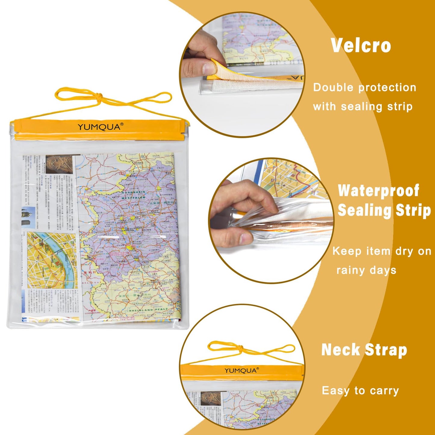 YUMQUA Waterproof Bags Large Size 3 Pack, Clear Watertight Pouch Holder for Document Map Camera Mobile Phone Car Key, fits Kayaking Boating Hiking Water Sports, Yellow