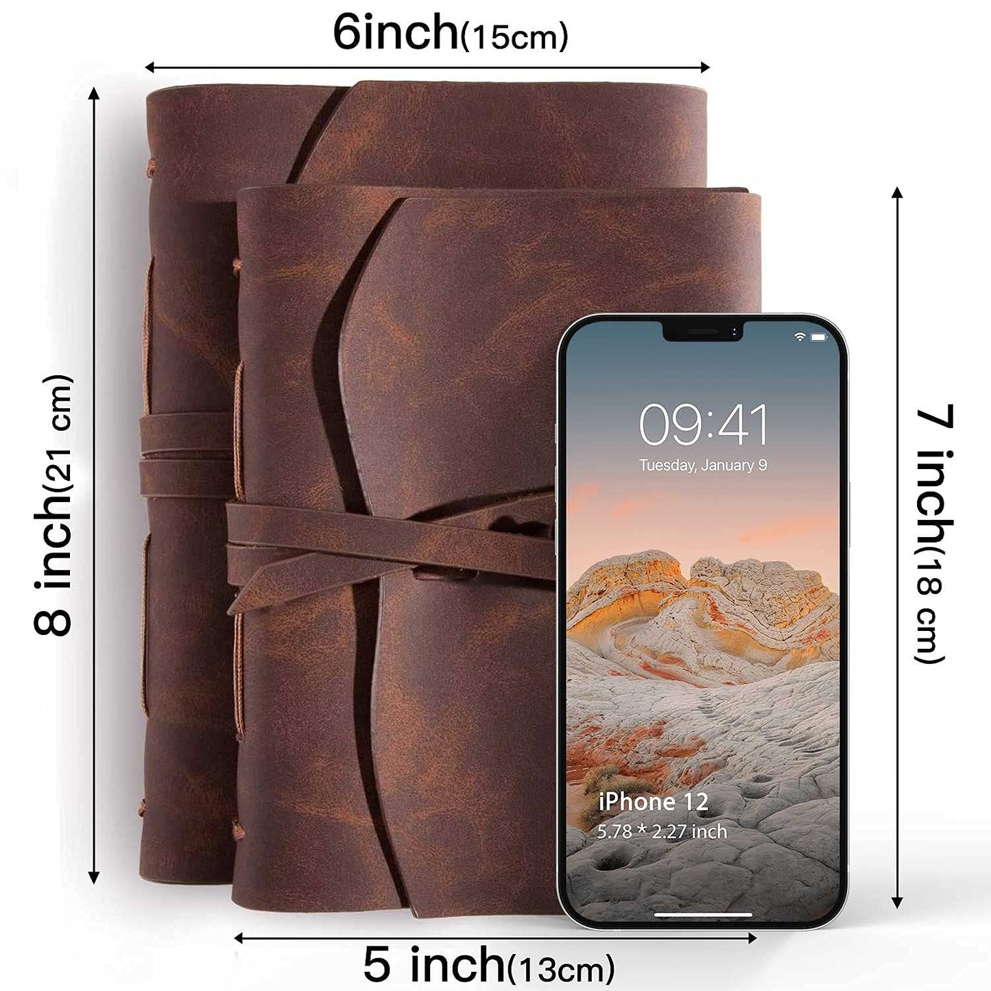Hotcinfin Leather Bound Journal for Men/Women, Rustic Vintage Handmade Large Writing Notebook with 240 Kraft Lined Pages(6x8 inches), Business/Travel Daily Notepad Sketchbook Gift - Brown