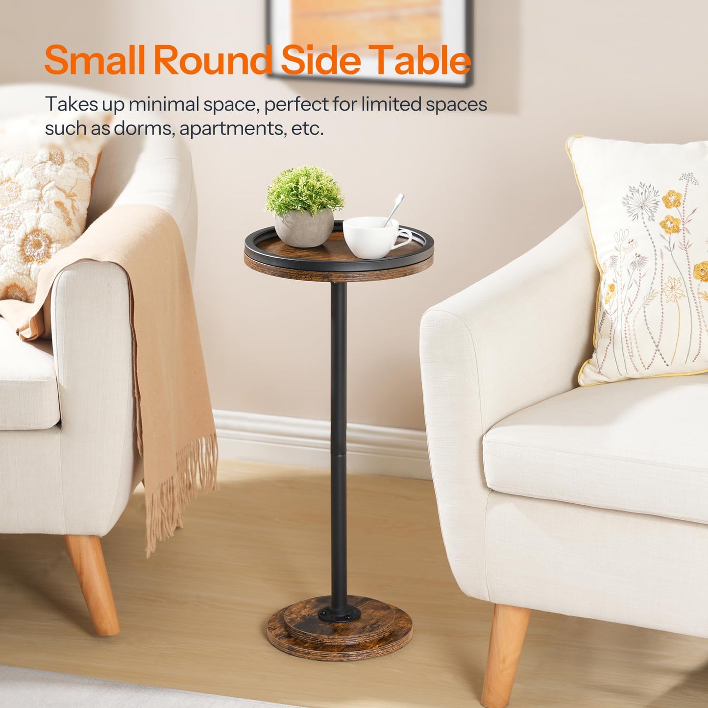 HOOBRO Small Round Side Table, Drink Table, Coffee Martini Table with Pedestal for Small Spaces in Living Room, Bedroom, Sofa Couch, Rustic Brown BF168BZ01