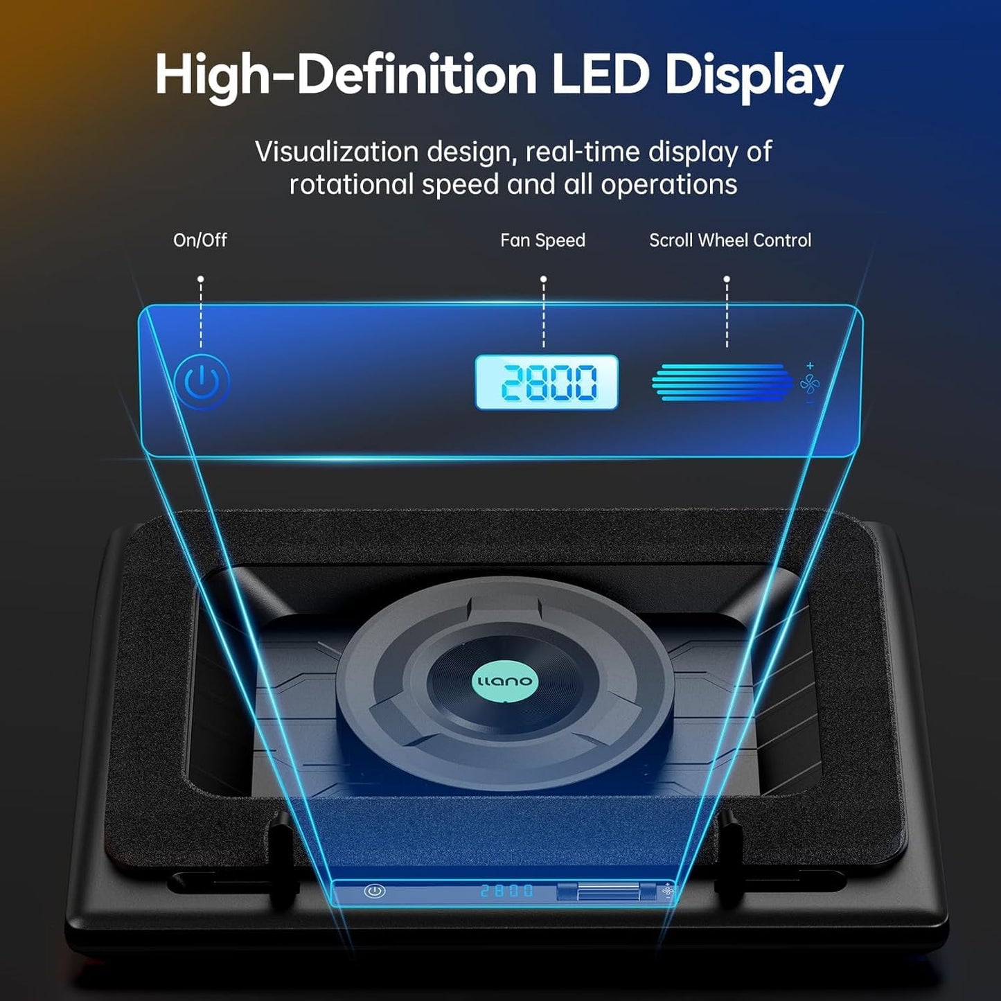 llano V13 Gaming Laptop Cooler, Laptop Cooling Pad Stand with 5.5inch External Cooling Fan, Fast Cooling Computer Laptop 15.6-21in, Adjustable Speed, Touch Control, 3-Port USB A, A Mouse Pad Included