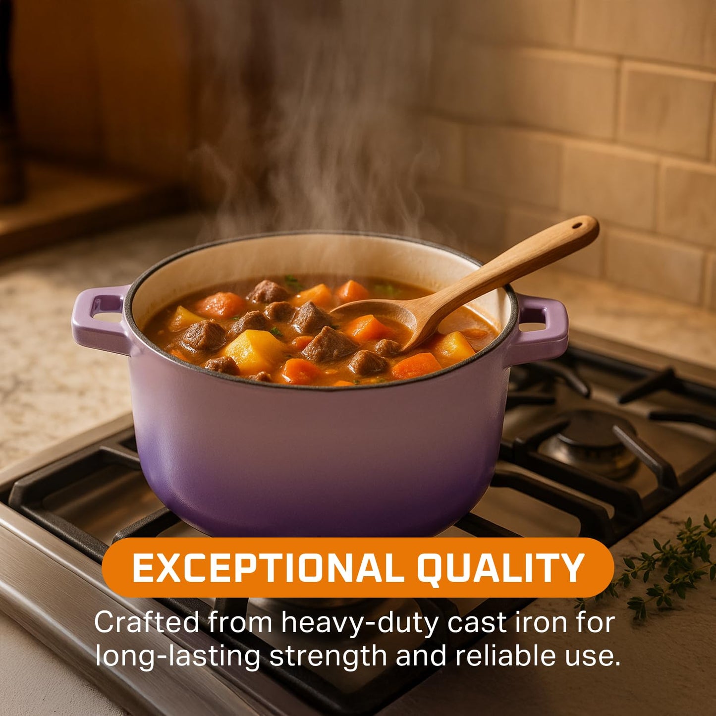 Bruntmor 2-in-1 Enamel Cast Iron Dutch Oven with Handles - Crock Pot Purple Cast Iron Pot with Skillet lid - All-in-One Cookware Braising Pan for Casserole Dish - 5 Quart, Purple