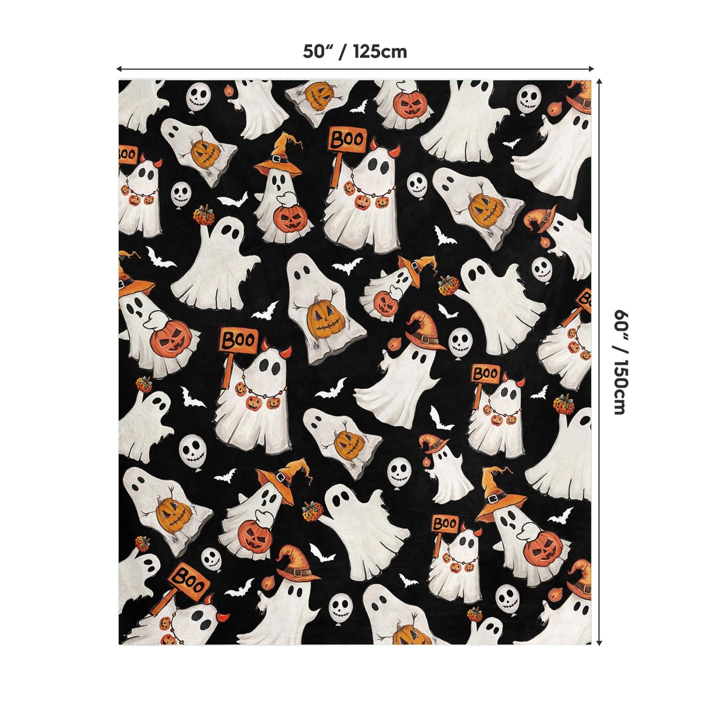 Horaldaily Halloween Flannel Blanket Throw, Ghost Boo Jack-O-Lantern Pumpkin Skulls Soft Fuzzy Plush Cozy Fleece Blankets for Couch Sofa Bed Lounging, Ideal Gifts for Kids Adults Wife Self, 50x60