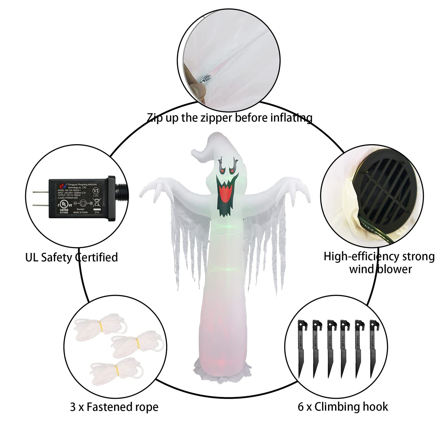 Hourleey 9 FT Halloween Inflatables Outdoor, Halloween Blow Up Yard Decorations with Built-in LED Lights for Indoor Outdoor Party Garden Lawn Clearance (Ghost)
