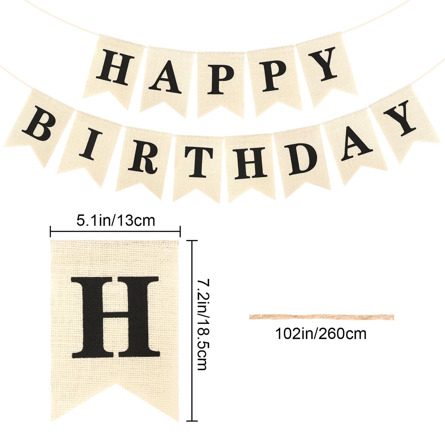 Hooqict Burlap Happy Birthday Banner Sign for Backdrop Black Birthday Decorations for Men Women Kids 1st 2nd 3rd Party Banner Wall Door Garland Bunting Flag