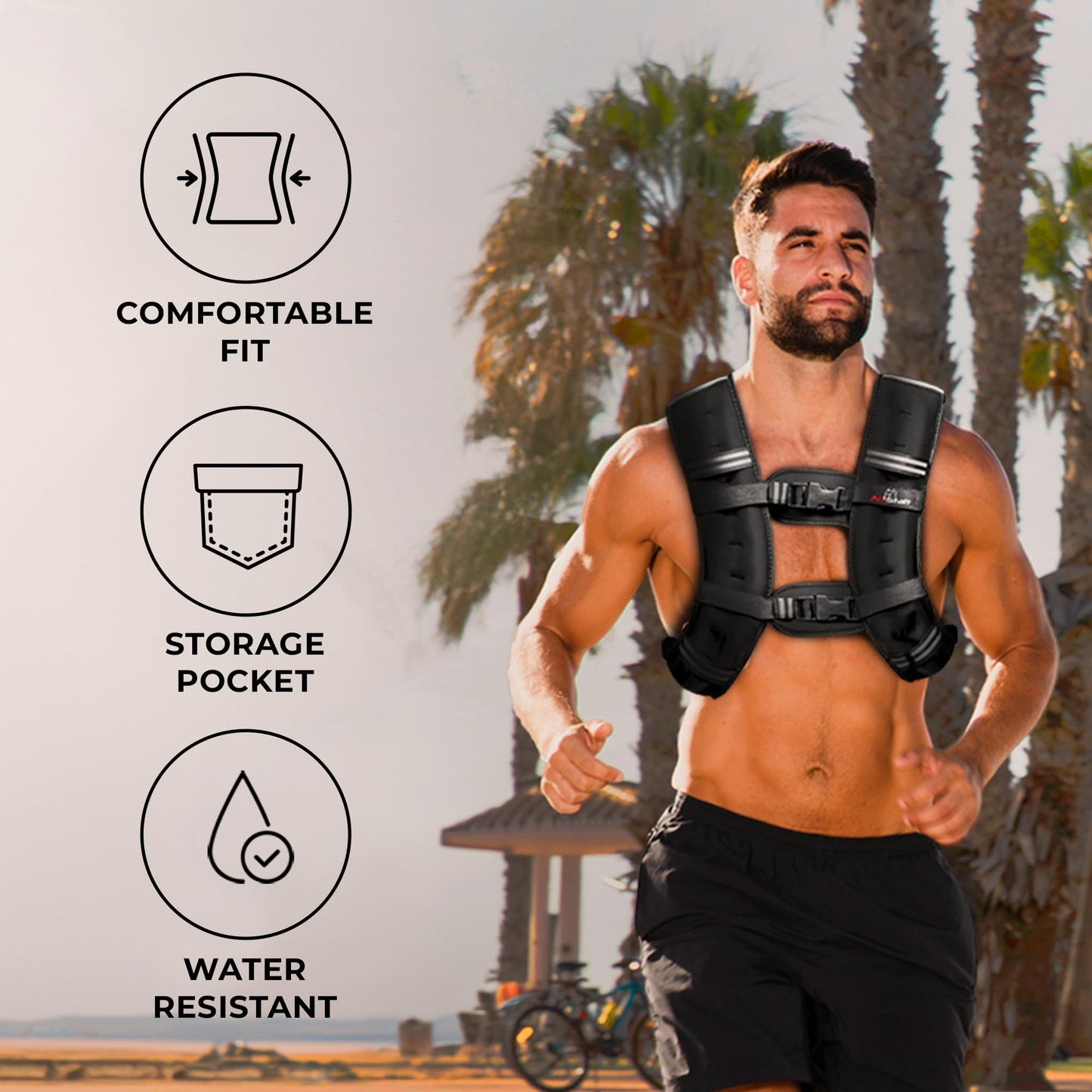 AmStaff Fitness Weighted Vest - Weight Vest for Running, Strength Training & Muscle Building, Features Reflective Stripe for Safe Outdoor Workouts (12lbs, Black)