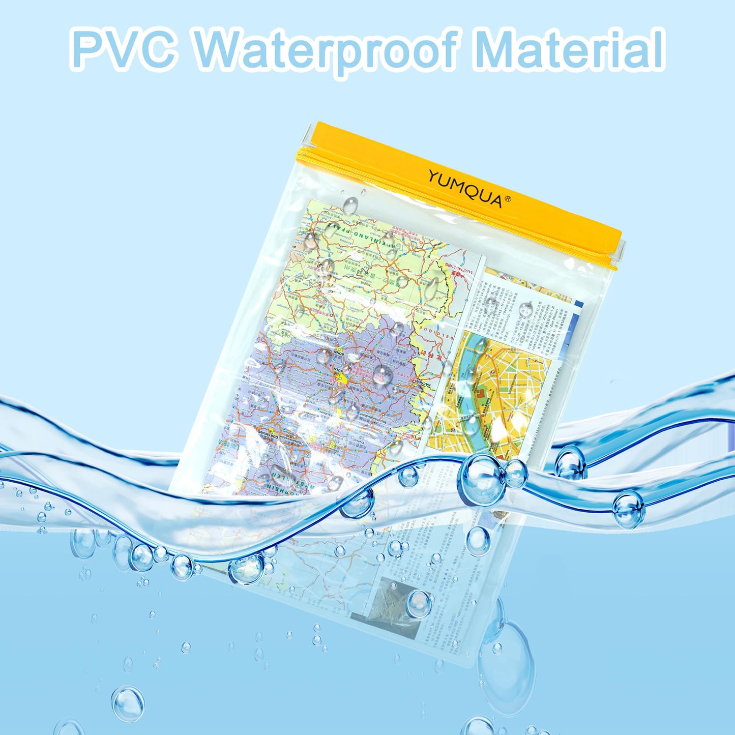 YUMQUA Waterproof Bags Large Size 3 Pack, Clear Watertight Pouch Holder for Document Map Camera Mobile Phone Car Key, fits Kayaking Boating Hiking Water Sports, Yellow