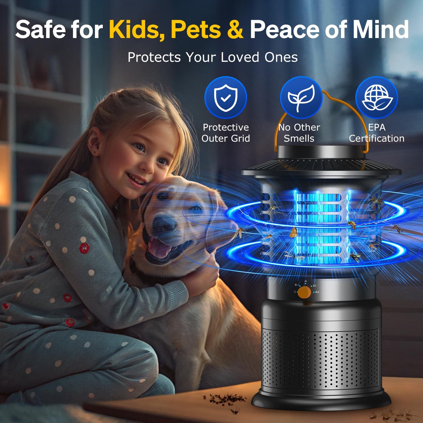 Bug Zapper Outdoor & Mosquito Trap, 4-in-1 Mosquito Zapper with Ultra-Quiet Suction, Rechargeable Fly Traps with 10,000mAh Long Battery Life, Auto On/Off Insect Zapper for Yard, Home, Camping, Black