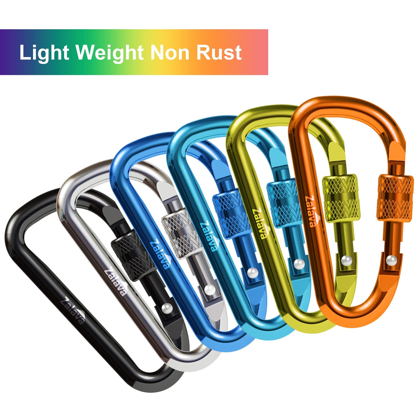 Zalava 6pcs 2โD-Clip Durable Locking Carabiner Keychain Clip with Hook