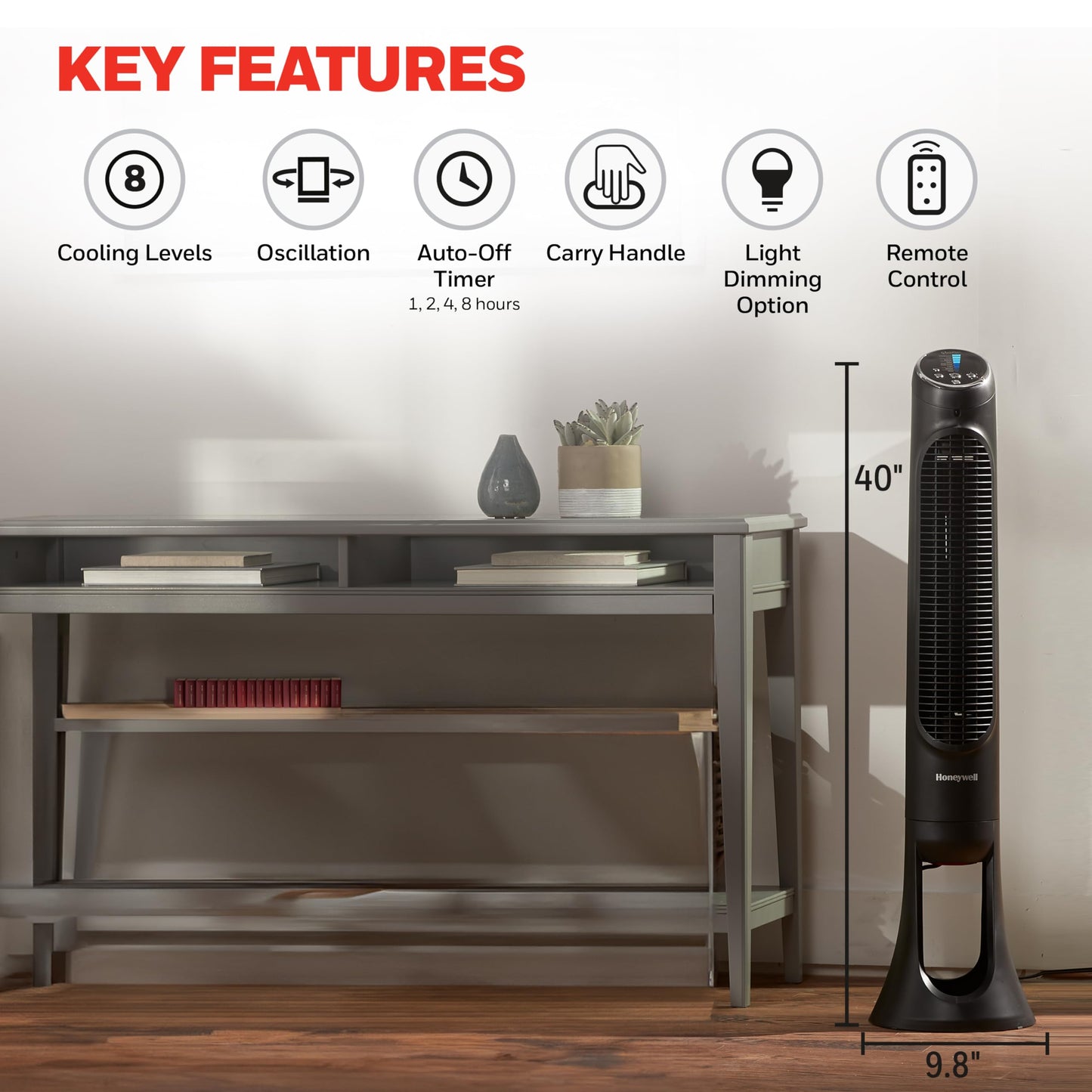 Honeywell QuietSet Whole Room Tower Fan-Black, Oscillating Tower Fan with Remote, HYF290B