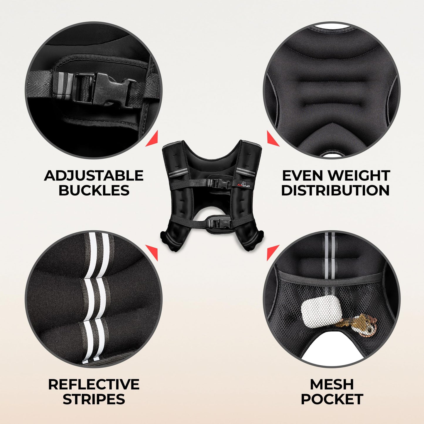 AmStaff Fitness Weighted Vest - Weight Vest for Running, Strength Training & Muscle Building, Features Reflective Stripe for Safe Outdoor Workouts (12lbs, Black)