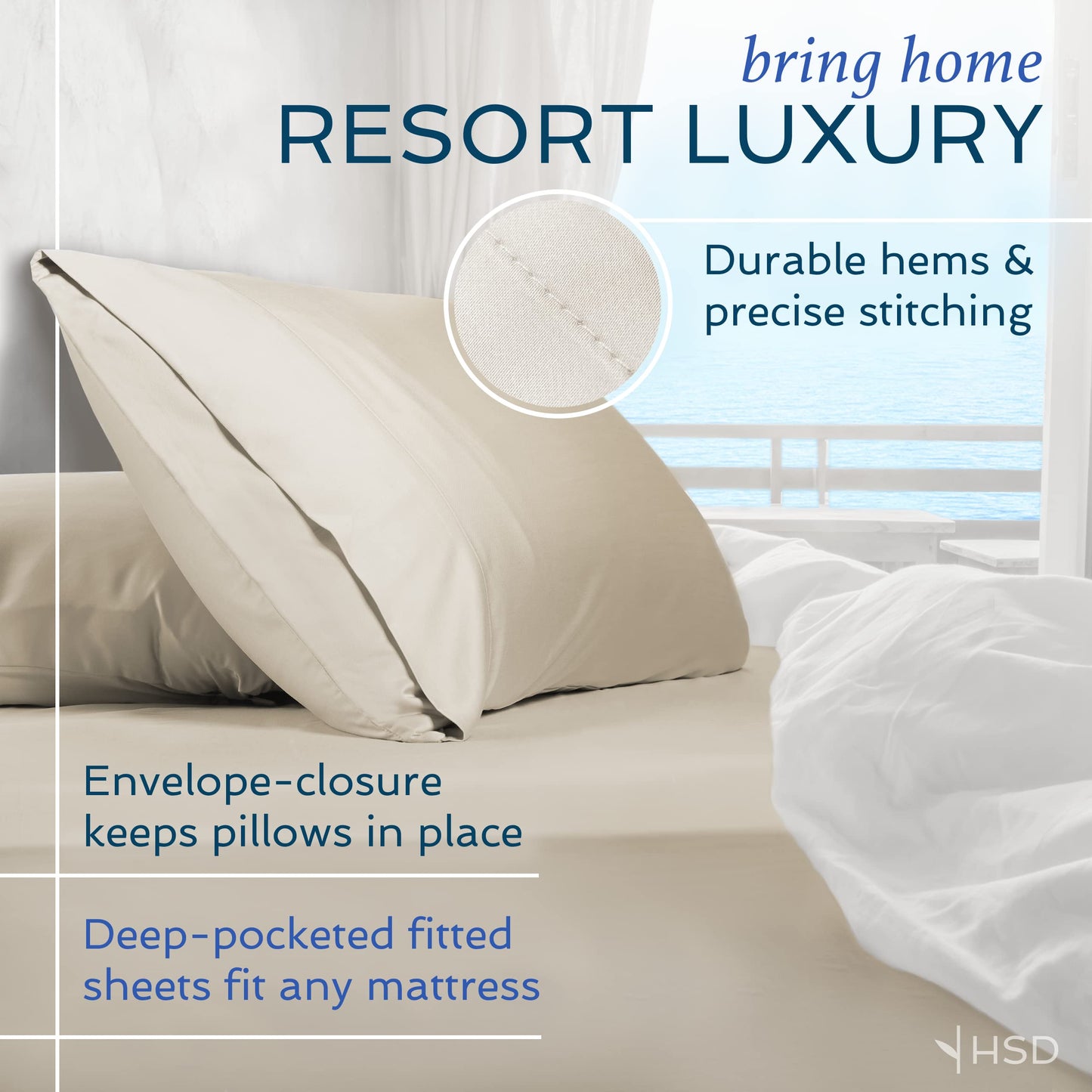 Hotel Sheets Direct 4 Piece Bed Sheet Set Queen Size, 100% Viscose Derived from Bamboo Sheets Set with 2 Pillowcases, Cooling & Breathable Luxury Bedding, Moisture-Wicking & Silky Soft Texture, White