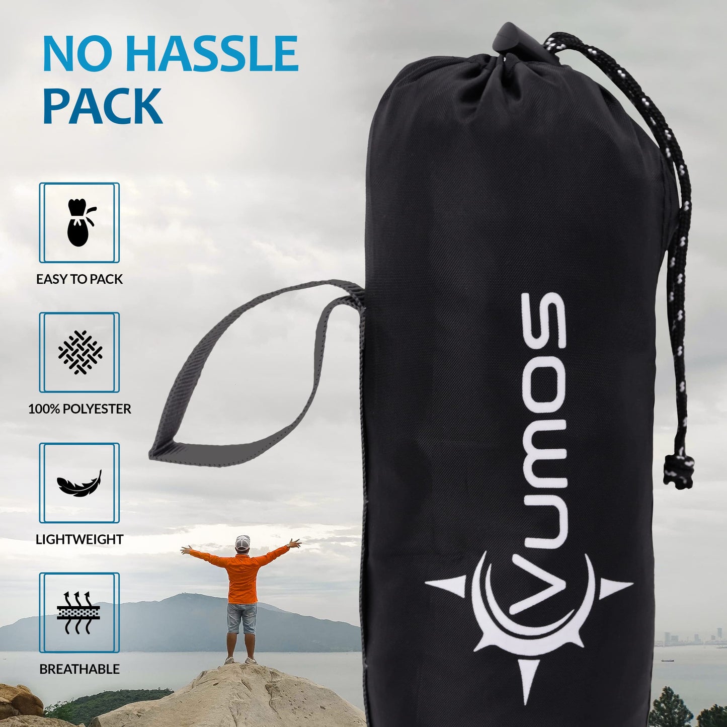 Vumos Sleeping Bag Liner and Camping Sheet - Silk Like Material for Travel - Has Full Length Zipper - Black