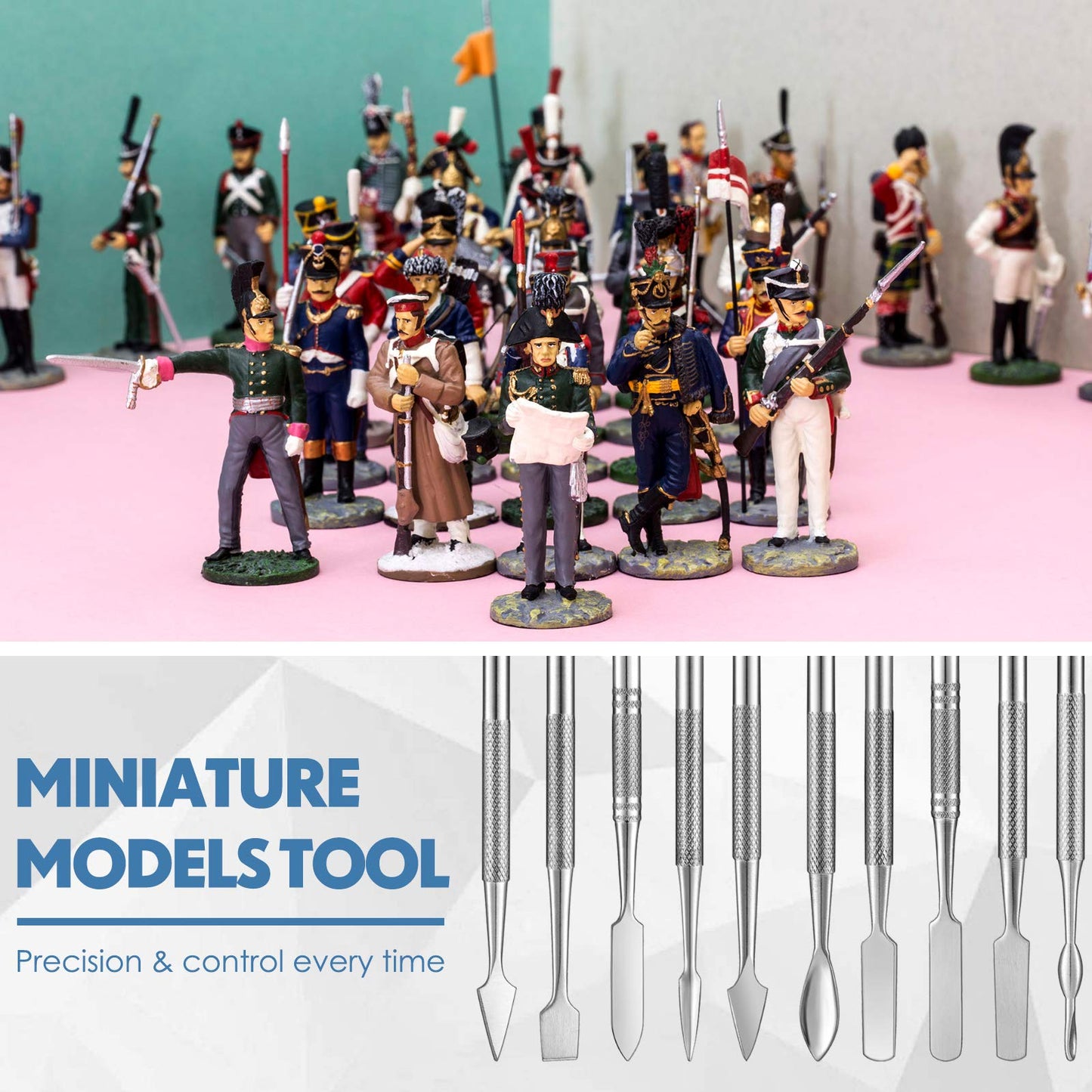 Honoson 5 Pcs Miniature Sculpting Tools Set Mini Stainless Steel Double-Headed Tool for Model and Convert Plastic, Resin and Metal Tabletop War Game Miniatures Models