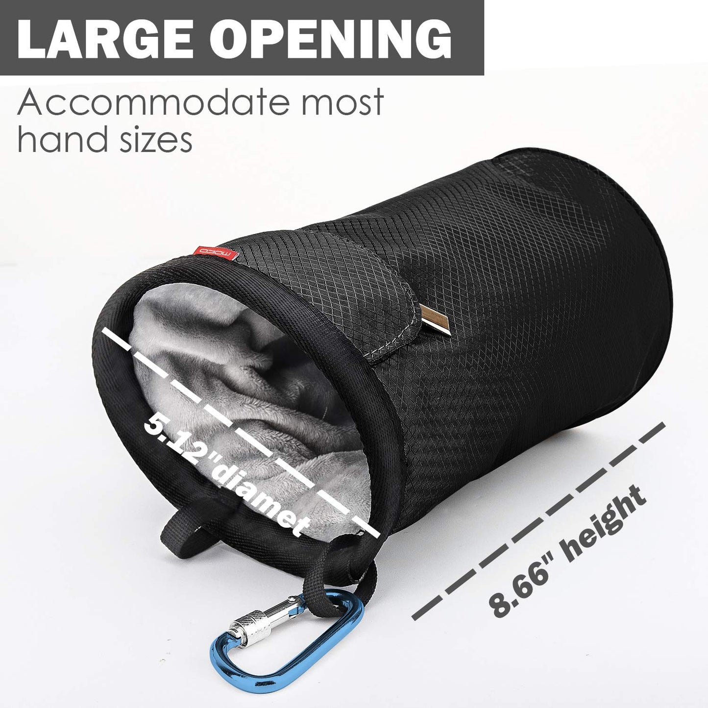 MoKo Chalk Bag, Drawstring Rock Climbing Bag Bouldering Chalk Pot Bucket with Adjustable Belt & Zippered Pockets and Carabiner for Rock Climbing Weight Lifting Gymnastics Crossfit - Black