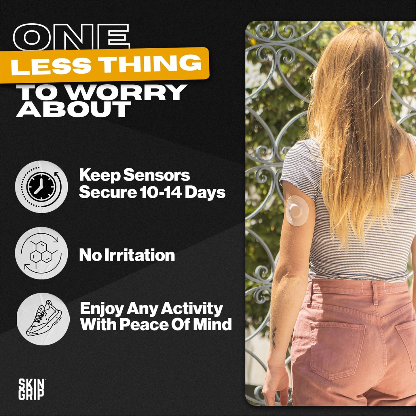 Skin Grip Freestyle Libre 2 Sensor Covers & Lingo CGM – Waterproof and Sweatproof Adhesive for 10-15 Days, Pre-Cut Medical Tape, Continuous Glucose Monitor Patch – 20 Pack, Tan