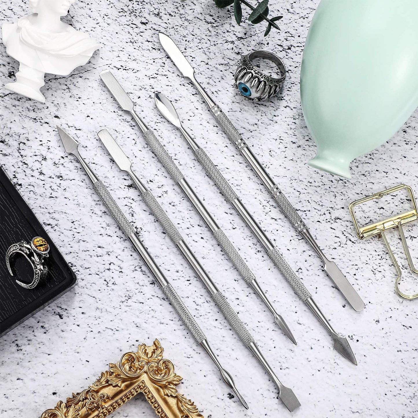 Honoson 5 Pcs Miniature Sculpting Tools Set Mini Stainless Steel Double-Headed Tool for Model and Convert Plastic, Resin and Metal Tabletop War Game Miniatures Models
