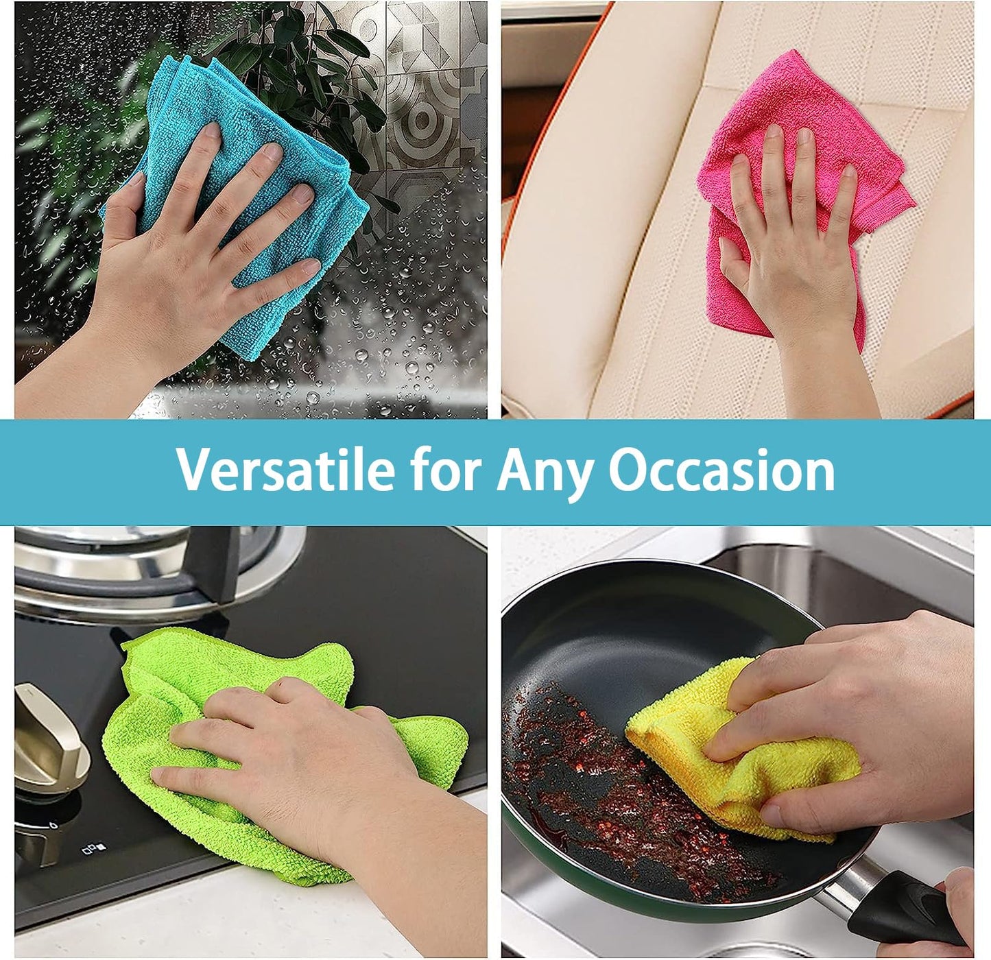 HOMEXCEL Microfiber Cleaning Cloth, 8 Pack Cleaning Rags, Cleaning Towels with 4 Color Assorted, 11.5"X11.5"(Green/Blue/Yellow/Pink)