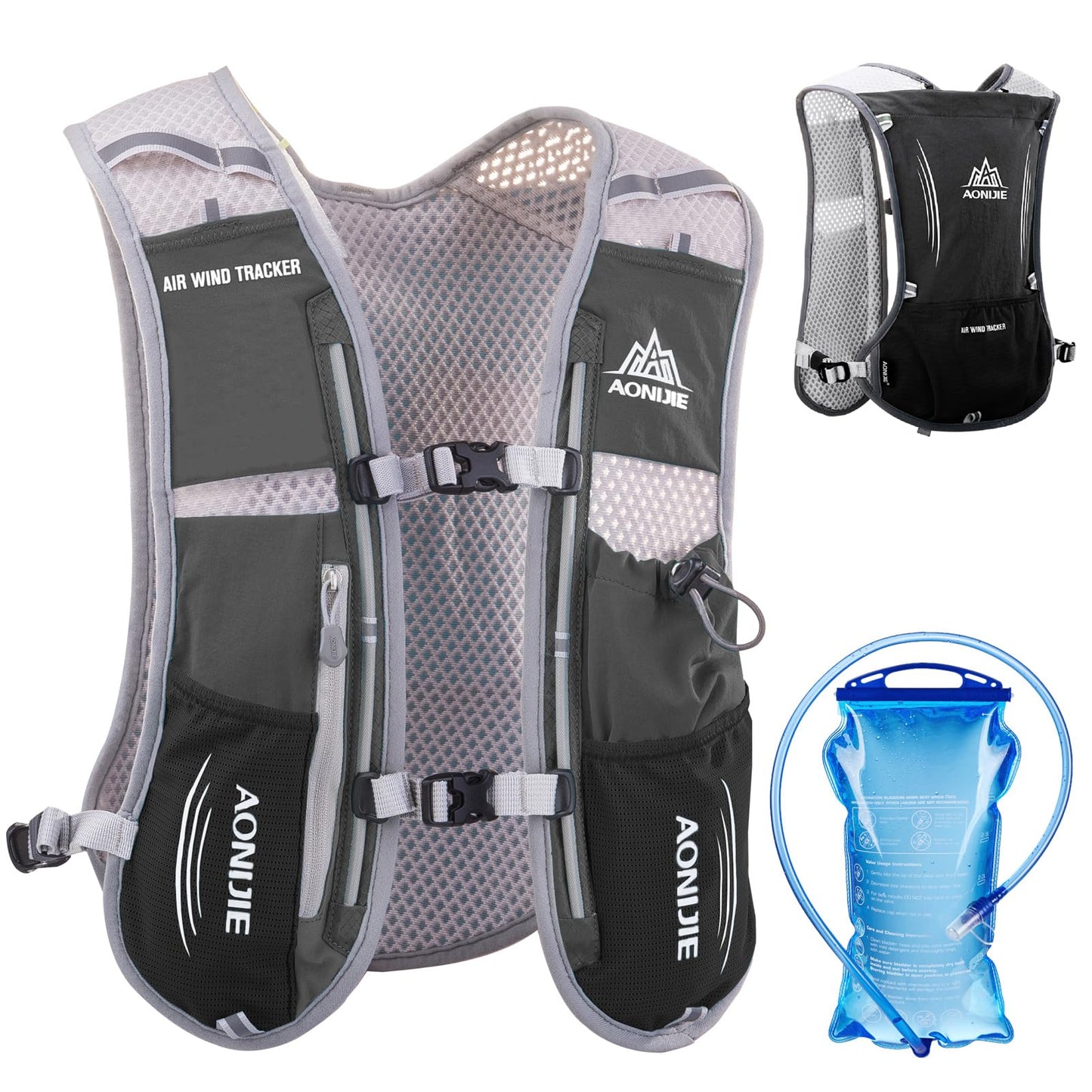 Azarxis Hydration Running Vest Backpack Pack 5L for Women and Men Jogging Trail Race Marathon Cycling Hiking (Black with 1.5L Water Bladder)