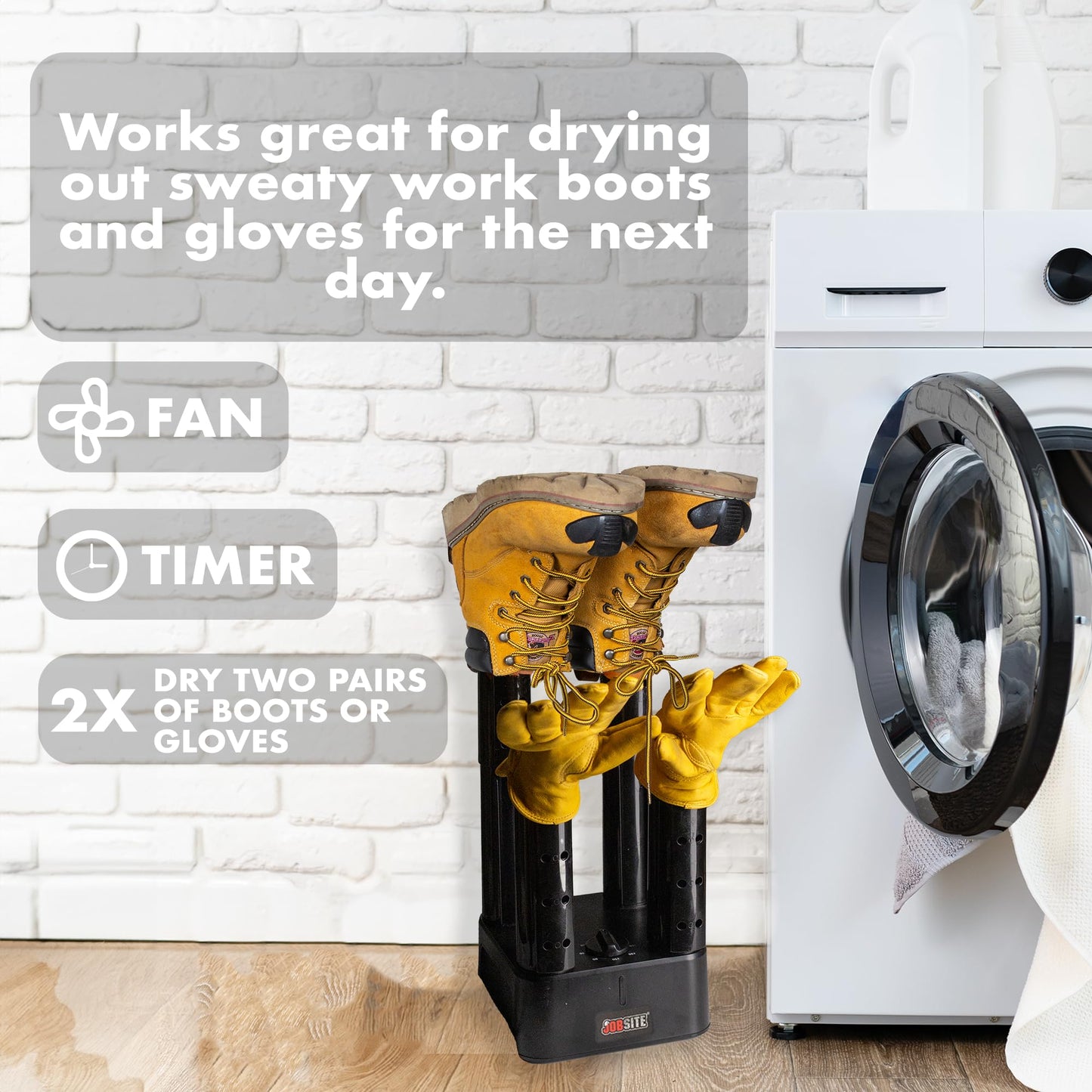 JobSite Boot Dryer - Mighty Dry with Heat Blower Fan - Fast Glove & Shoe Dryer - Helps Reduce Odor