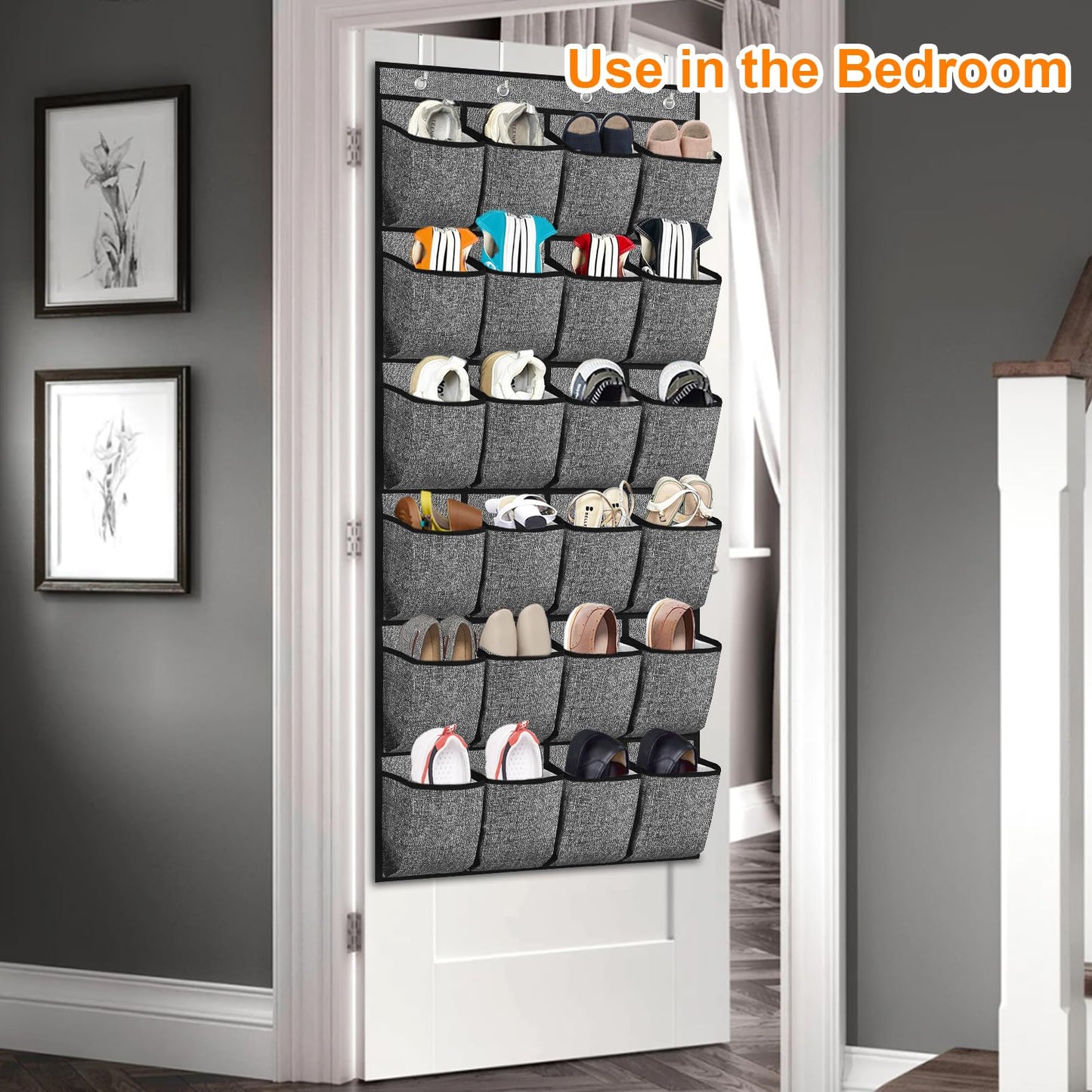 homyfort Over the Door Shoe Organizer, Hanging Shoe Rack Storage Holder with 24 Large Pockets for Closet Door, Men Women Kids Shoes, Cruise (Black)