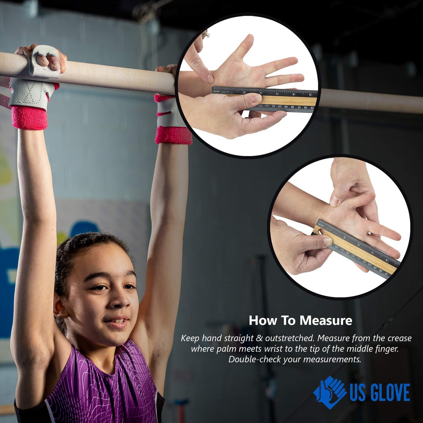 US Glove Women's Hot Shot Uneven Bar Gymnastics Grips - Made in USA, Double Buckle, Leather Equipment for Girls, Size 0 (5 7/8")