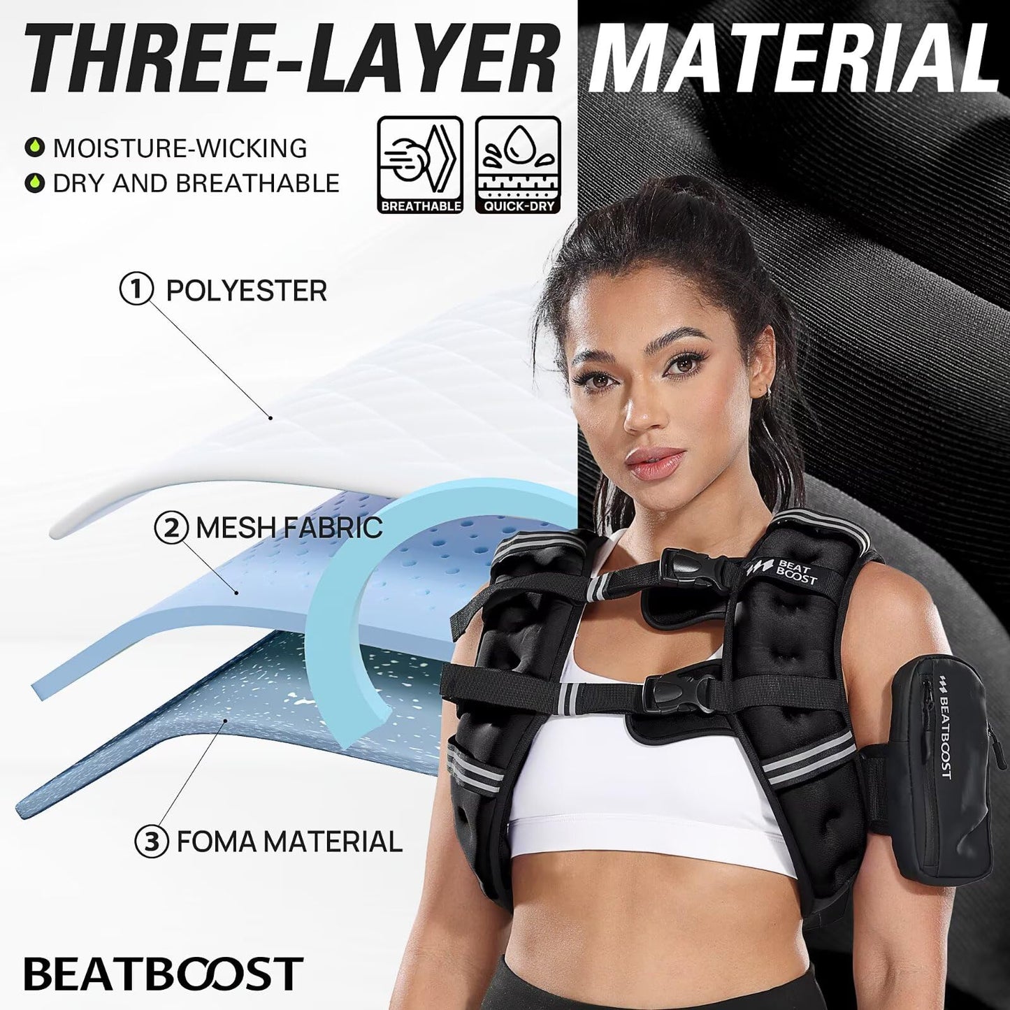 Weighted Vest Woman BeatBoost 25 lb Weight Vest with Ironsand for Walking Strength Training Running Workout Black