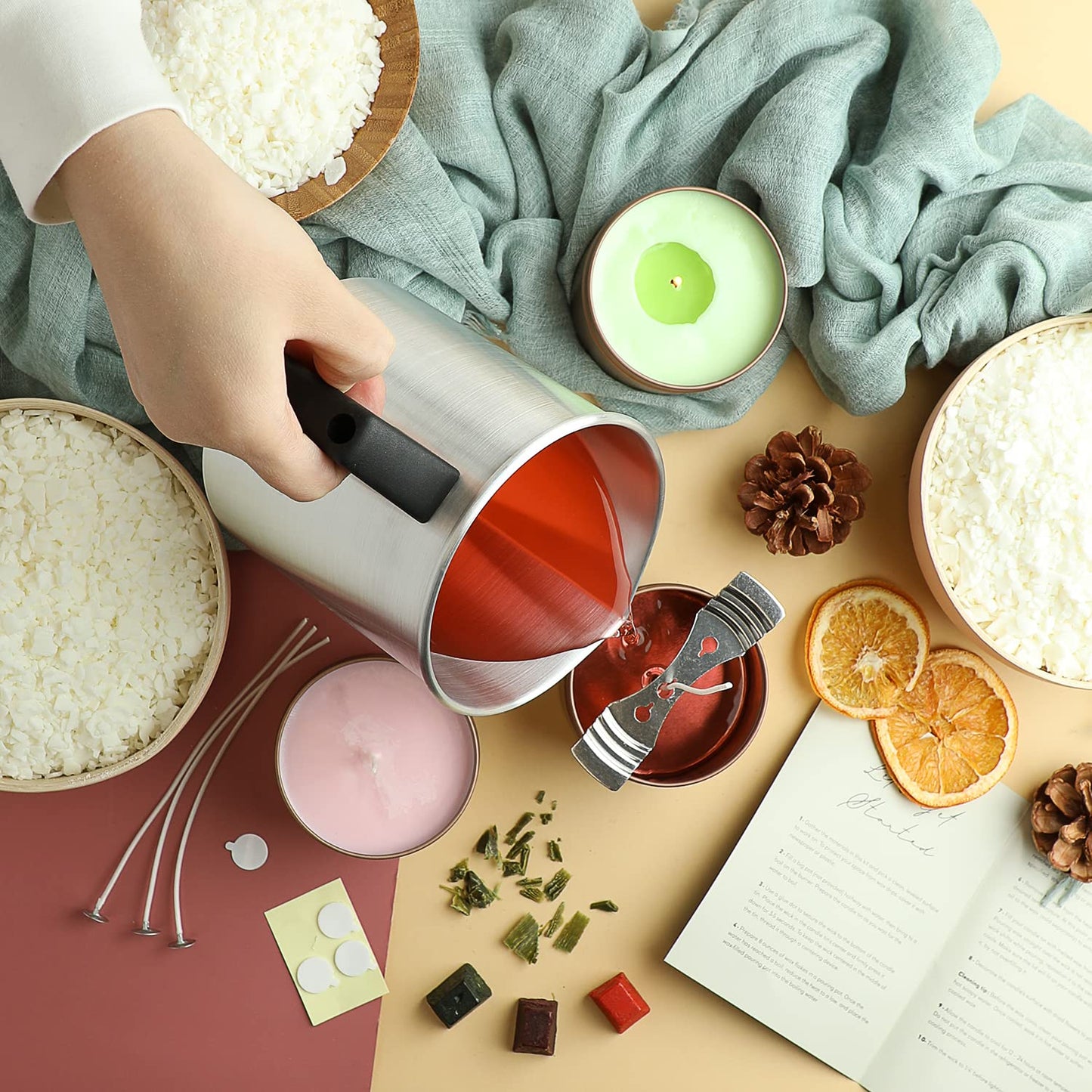 Hearth & Harbor Organic Soy Candle Making Kit for Adults, DIY Crafts, Complete Candle Making Supplies Include Natural Soy Wax, Tins, Dried Flowers, Wicks & More – Gift Idea, Perfect Home Decor – 2 Lbs