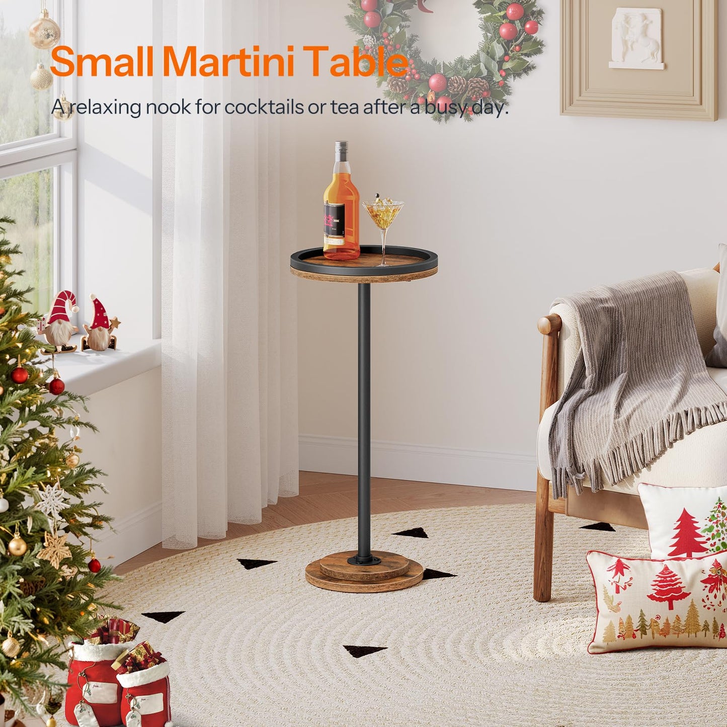 HOOBRO Small Round Side Table, Drink Table, Coffee Martini Table with Pedestal for Small Spaces in Living Room, Bedroom, Sofa Couch, Rustic Brown BF168BZ01