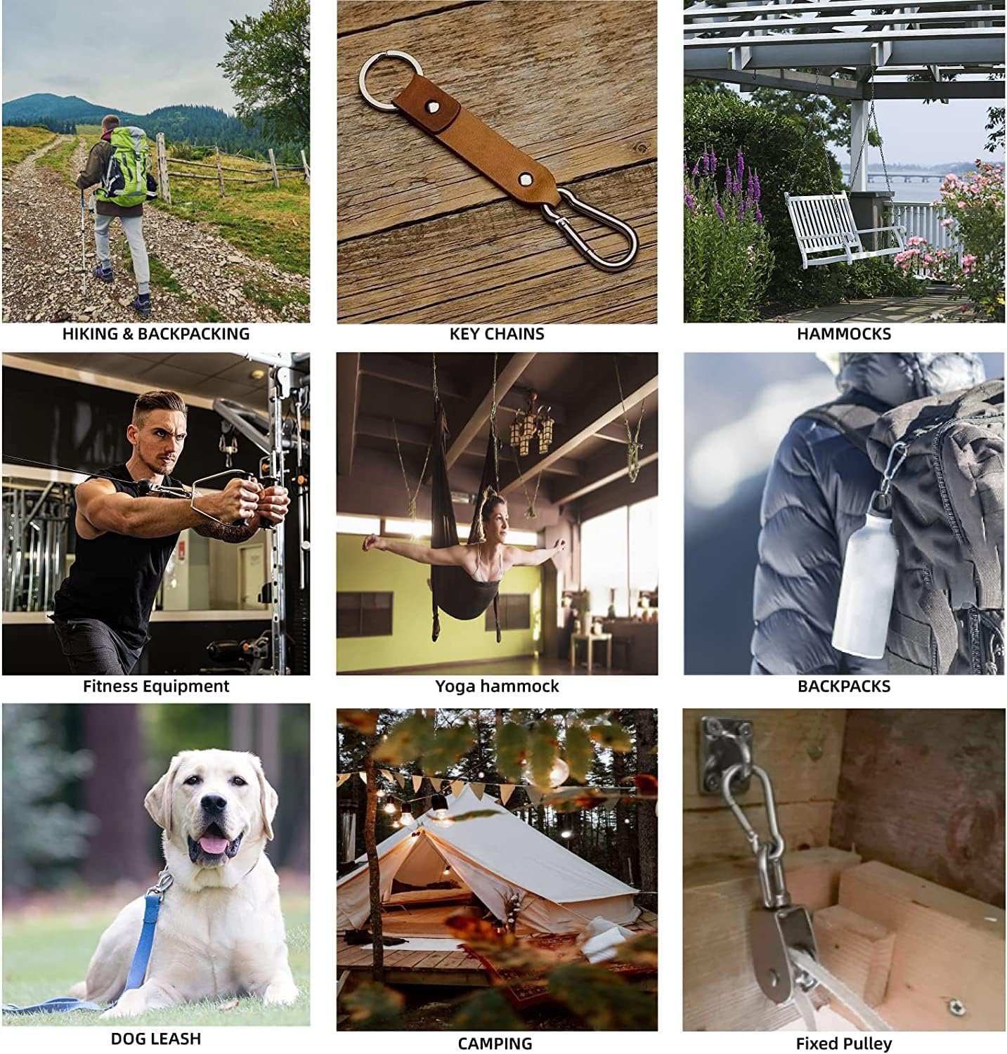 GRANDBUY 4 Inch Large Spring Snap Hook Carabiner, 304 Stainless Steel Heavy Duty Carabiners Clip, Stainless Steel Spring Snaps Hooks Carabiners Outdoor (4 inch,2 Pack)