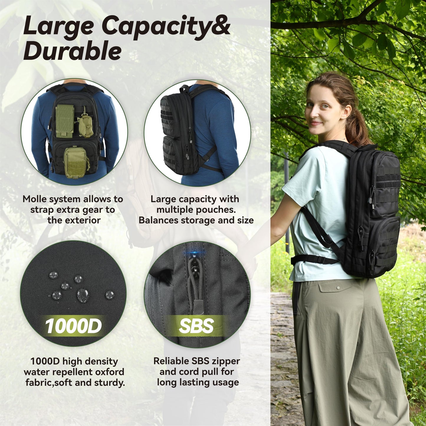 MARCHWAY Tactical Molle Hydration Pack with 3L TPU Water Bladder, Military Backpack with Multi Compartment for Cycling, Hiking, Running, Backpacking (Black)