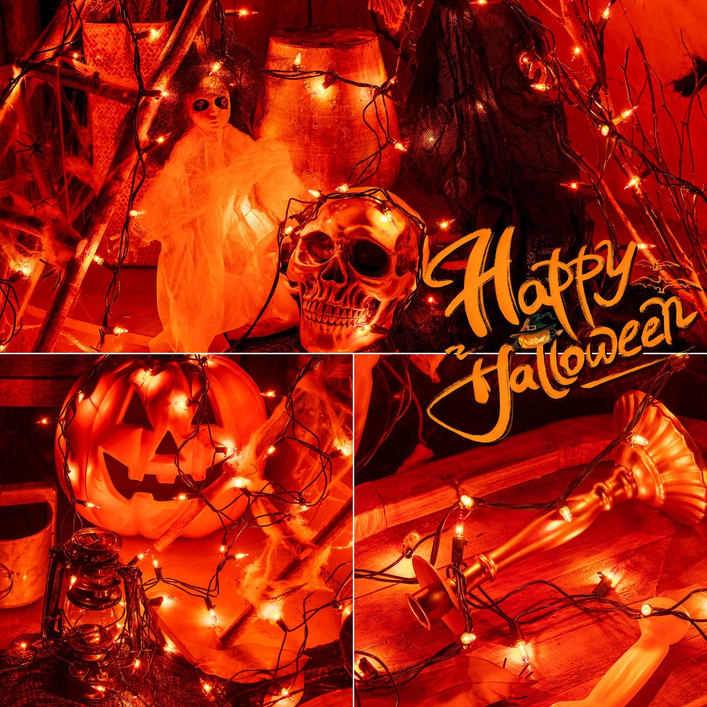 Hopolon Mini Orange Halloween Lights, 2PACk 50 Incandescent Christmas String Lights, 13FT 120V UL Certified Xmas Tree Lights for Christmas, Patio, Holiday, Party, Home, Indoor Outdoor Decor, Orange