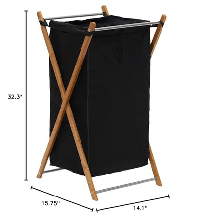 Household Essentials X-Frame Bamboo Laundry, Collapsible Wood Frame with Washable Poly-Cotton Bags